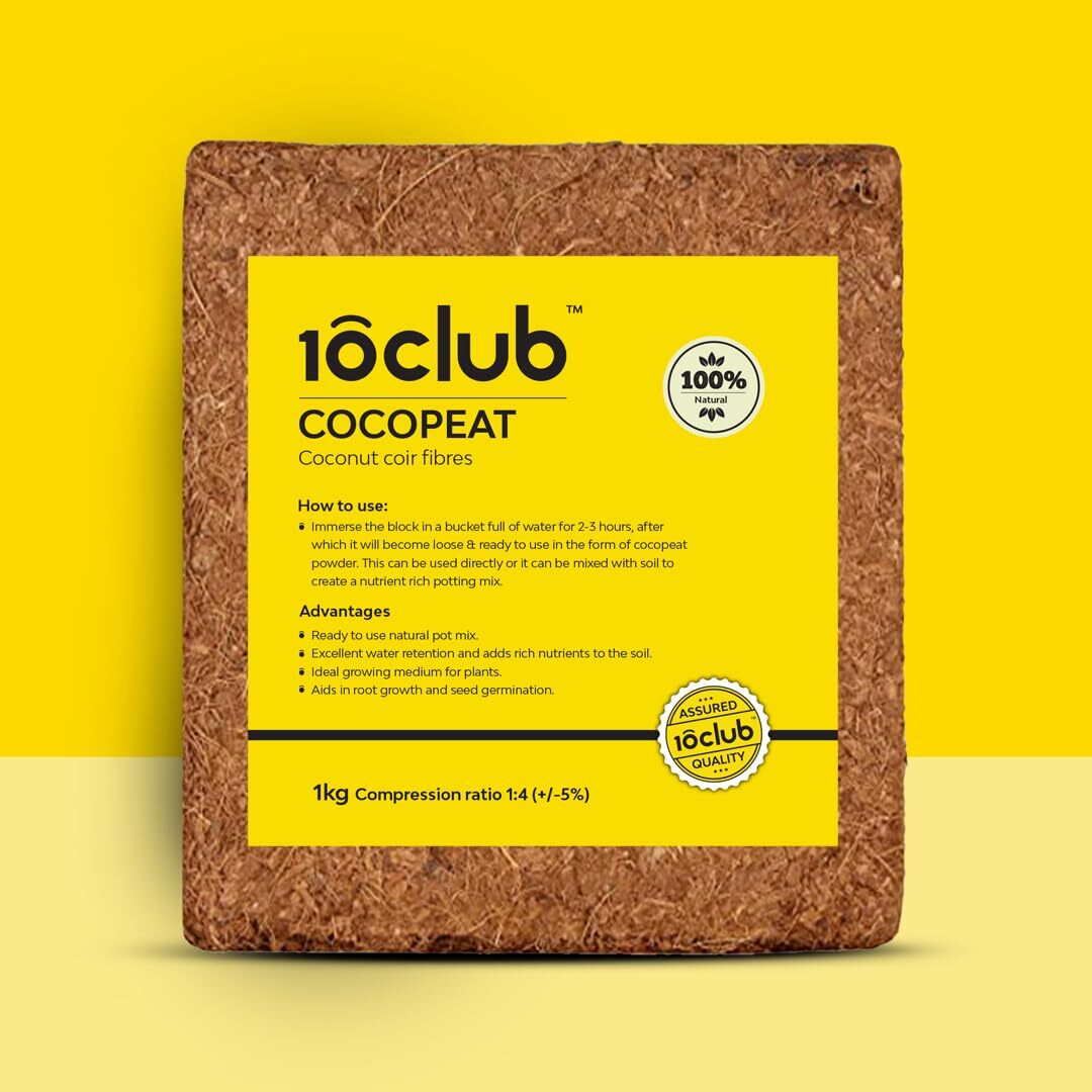 10CLUB Cocopeat for plants 1kg Block 100% Natural for Indoor & Outdoor Plants