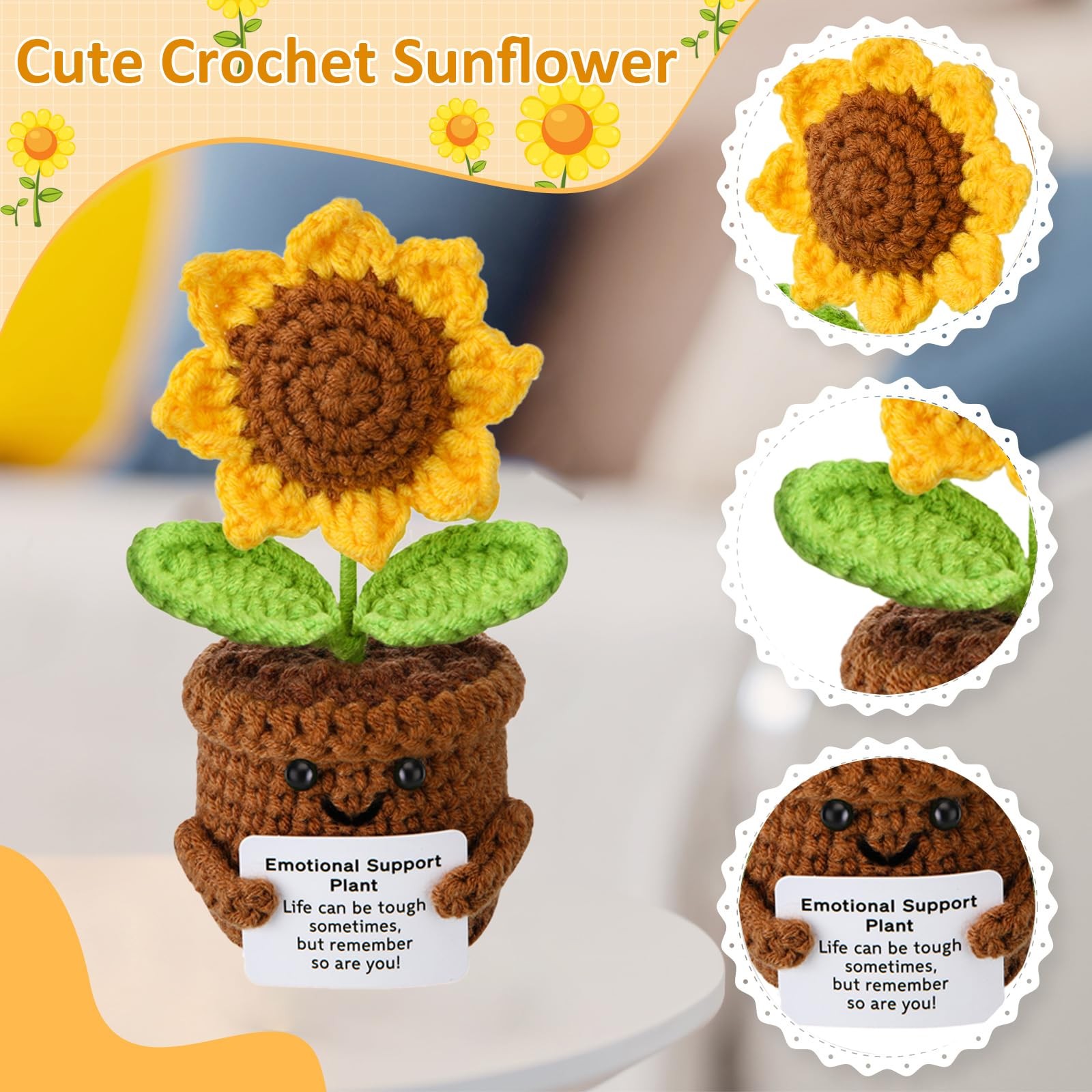 Emotional Support Plush Plant Crochet Sunflower Gifts for Women Mom Teacher C…