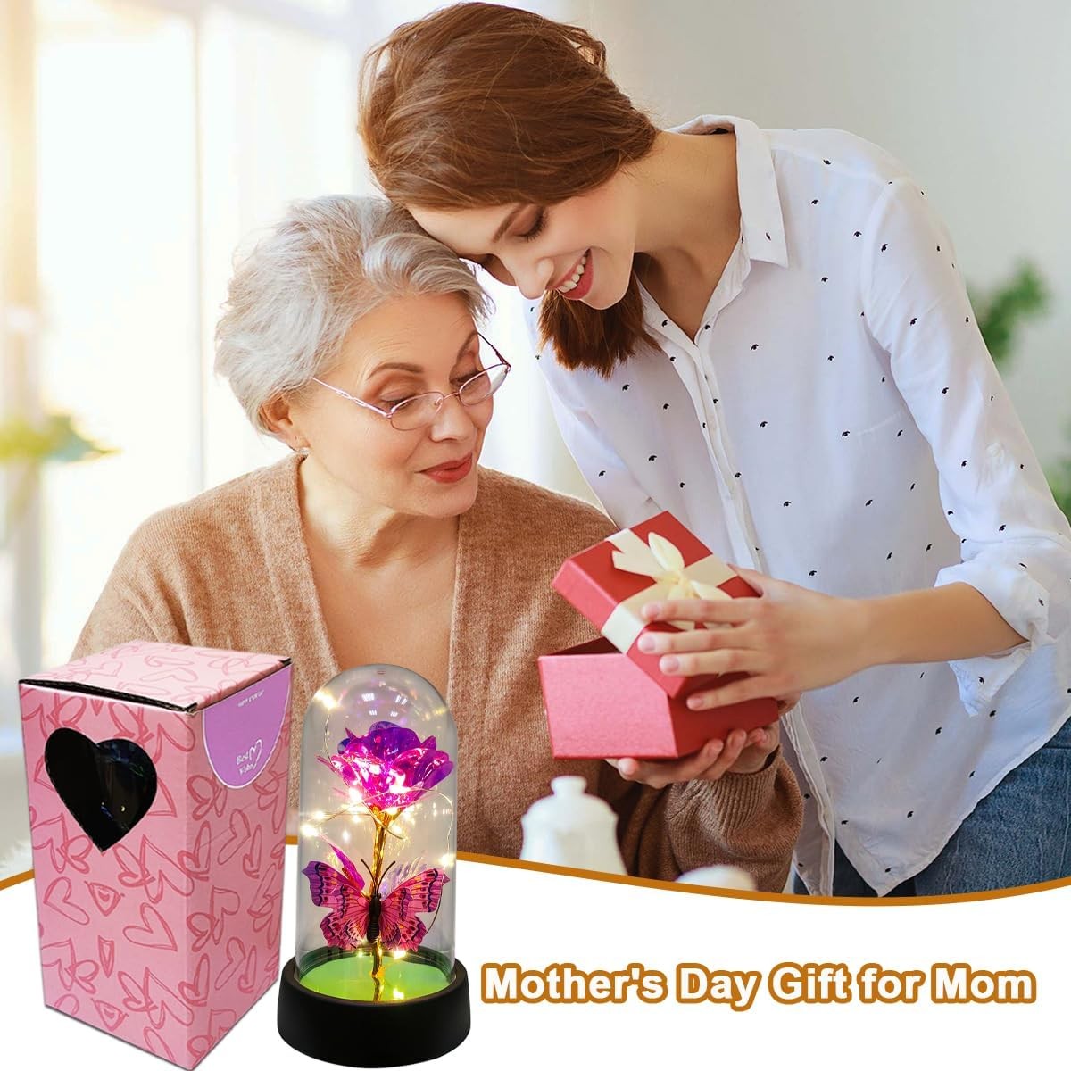 Rose in Glass Dome Light Up Forever Galaxy Rose for Women Valentine’s Day Gift