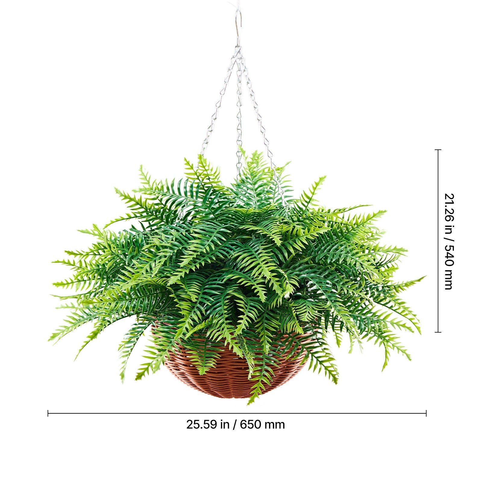 Artificial Ferns, Set of 2 Hanging Boston Fern Bush Plants with 23-Inch Length