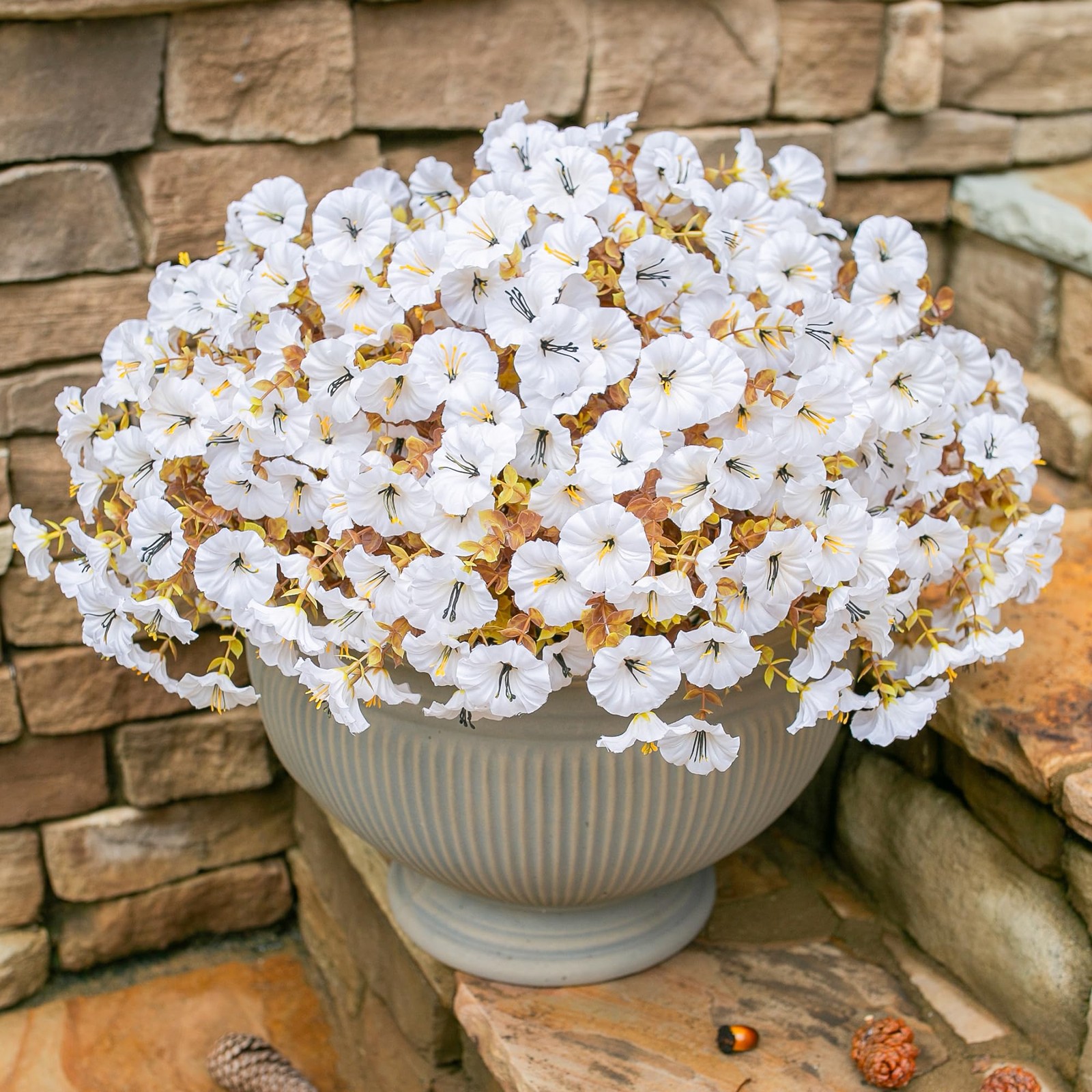 HyeFlora Fake Mums Artificial Fall Flowers 12 Bundles White Silk Morning Glory