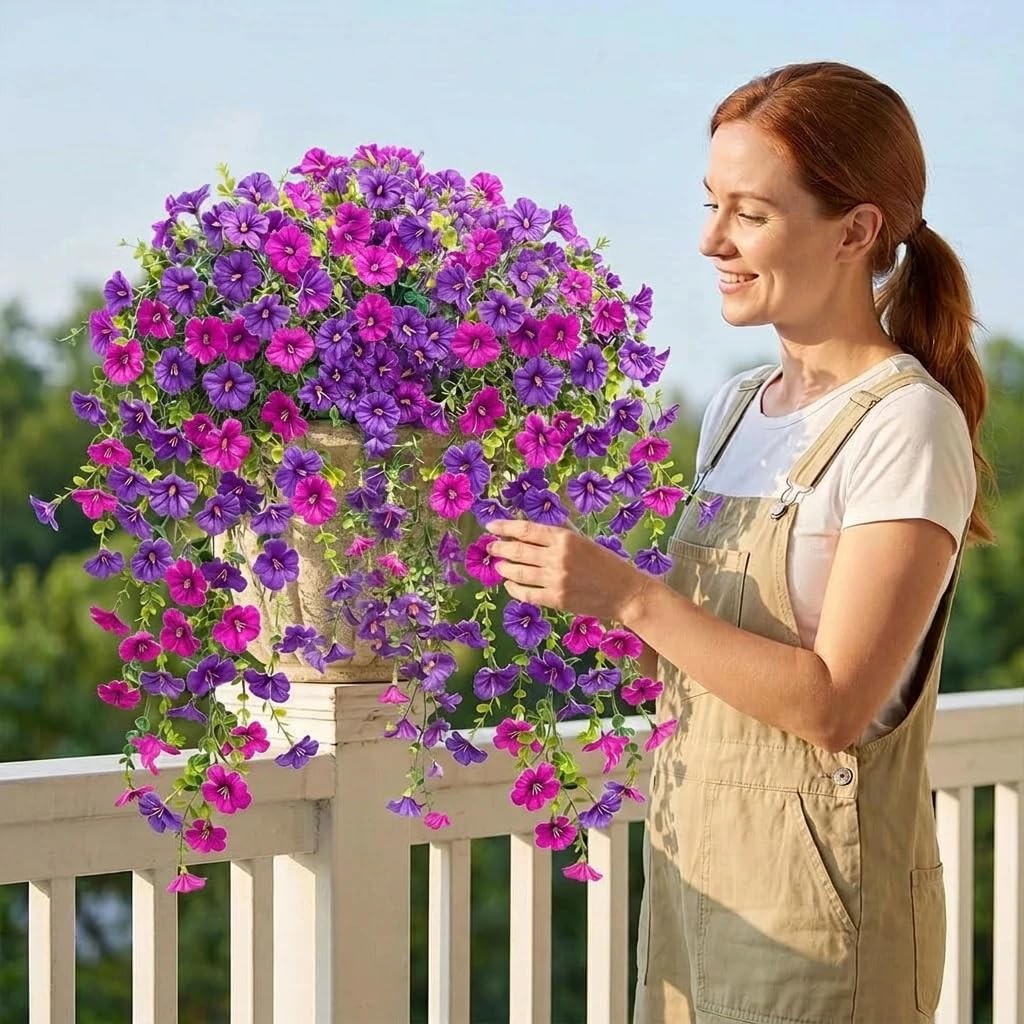 6 Pcs Spring Artificial Hanging Flowers Outdoor Faux Silk Mum Plant Decor Vio…