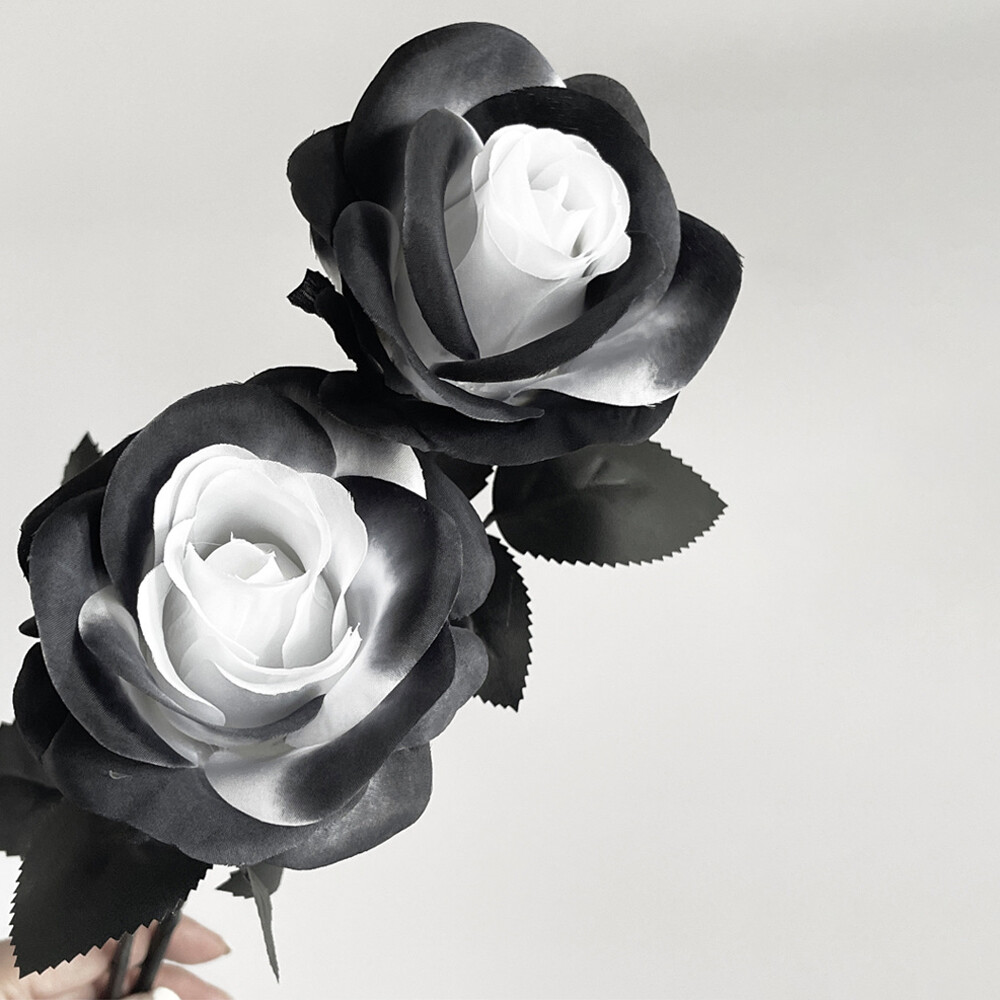 12pcs Artificial Flowers Black White Roses for Halloween Home Wedding Decor