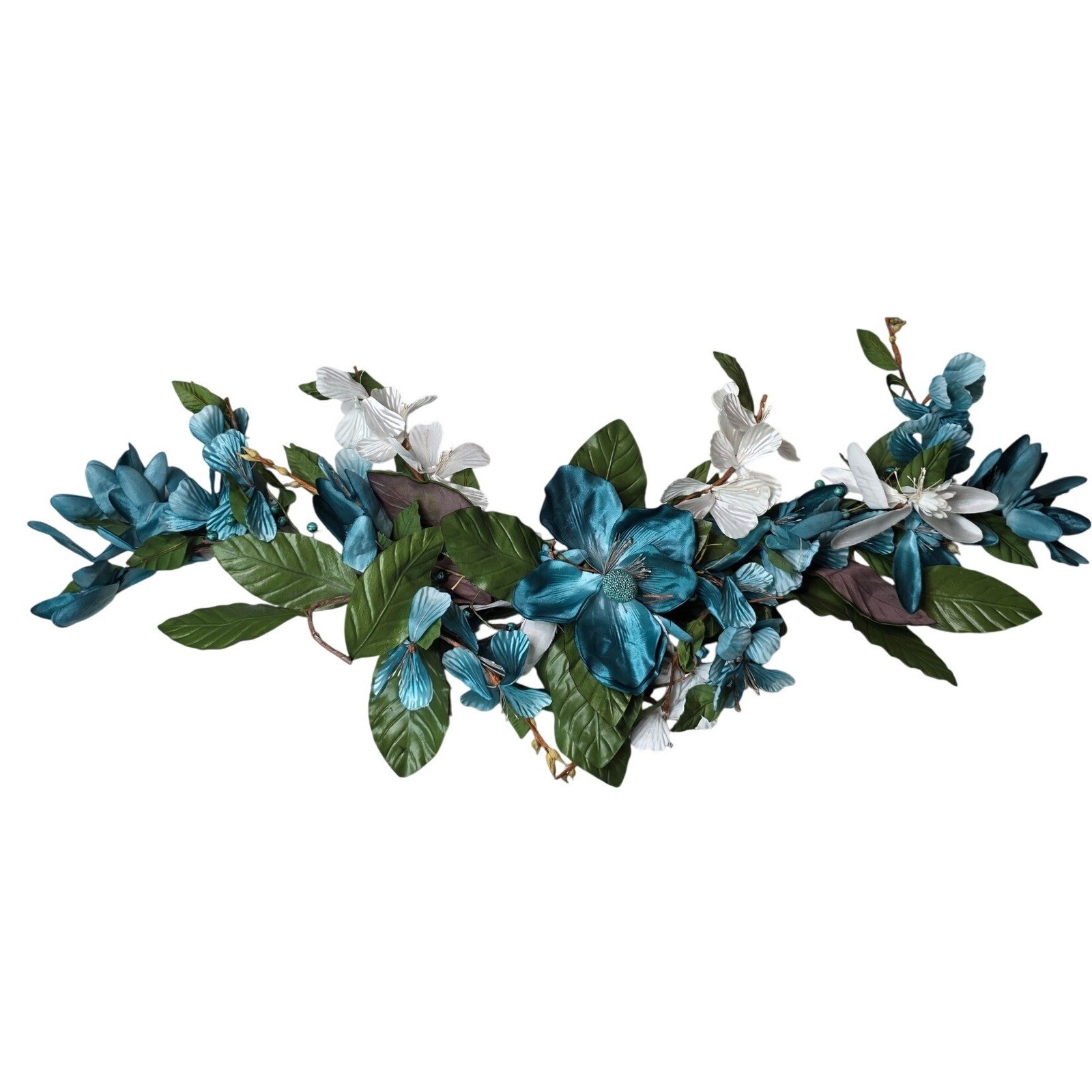 Large Teal & White Floral Wall Decor Metal Flower Wall Art 37″ Wide