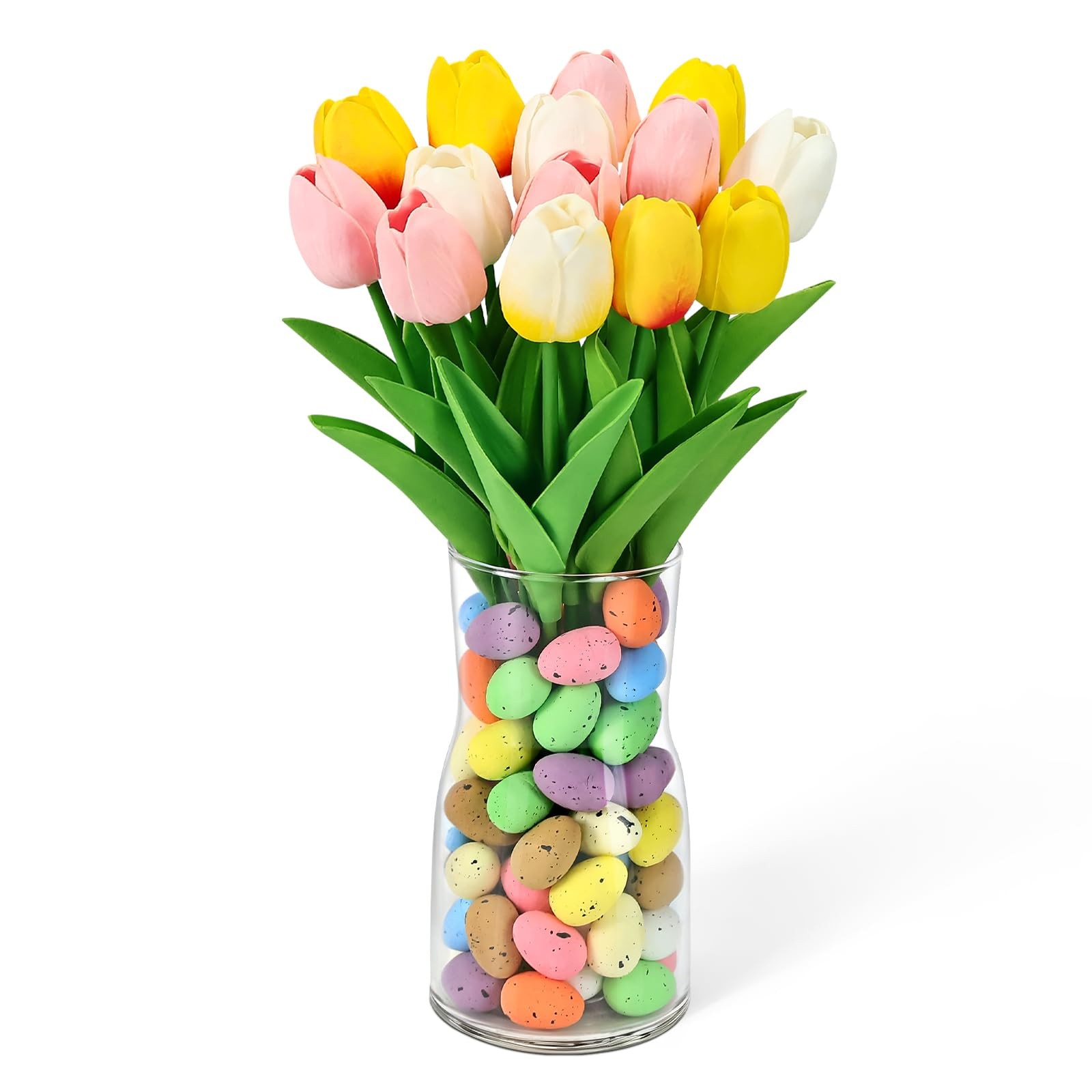 Spring Easter Decorations 12 Artificial Tulips with Easter Colorful Eggs and …