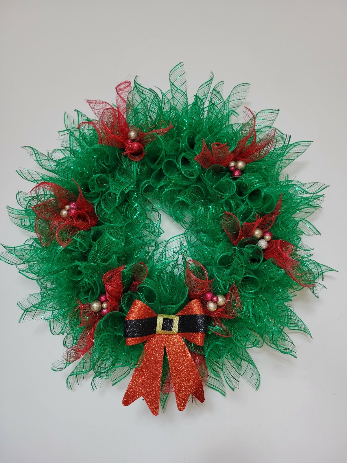 Merry Christmas Mesh Front Door Wreath Wall Decoration red green Santa’s belt