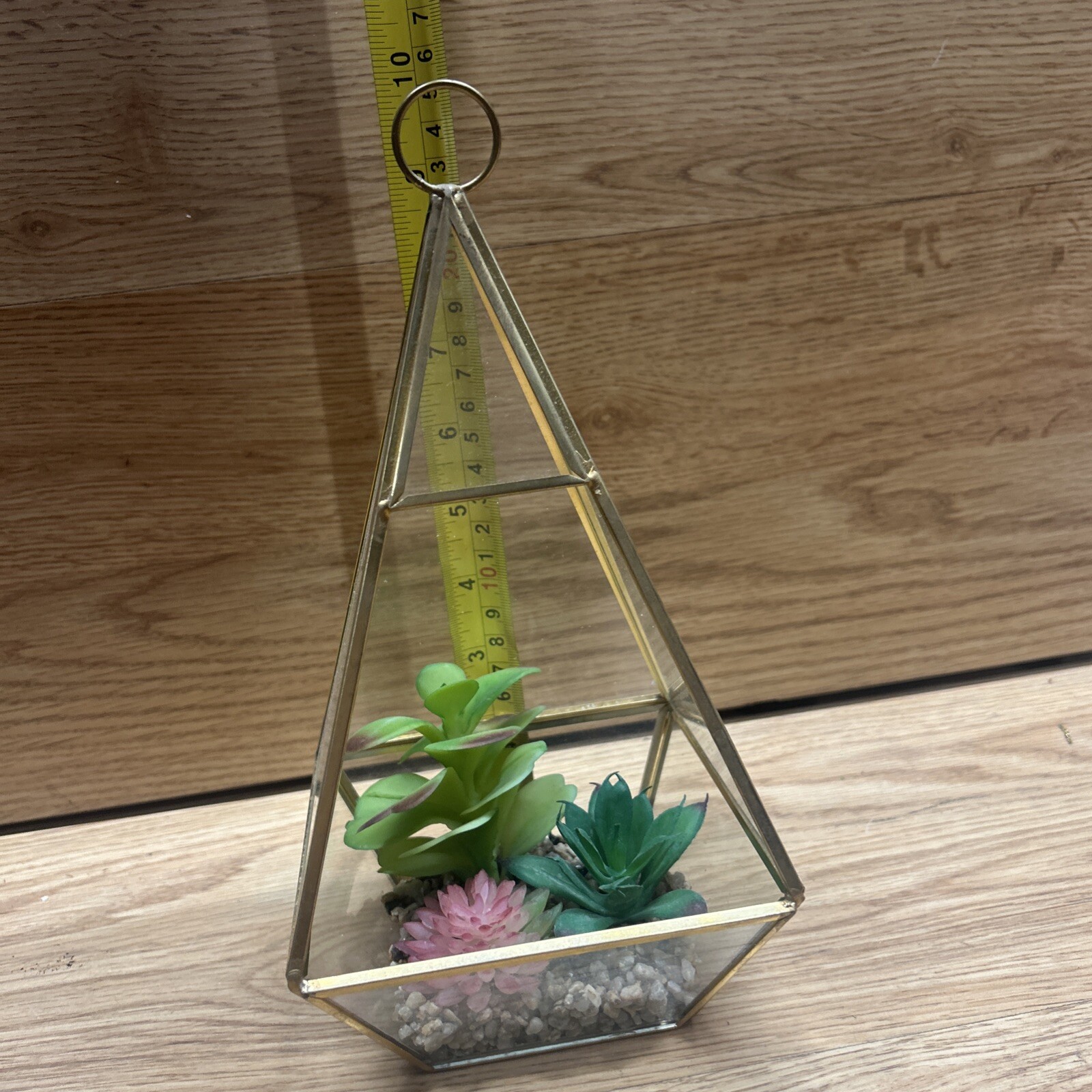 Pyramid Glass Geometric Terrarium Box Tabletop Planter Artificial Suculents