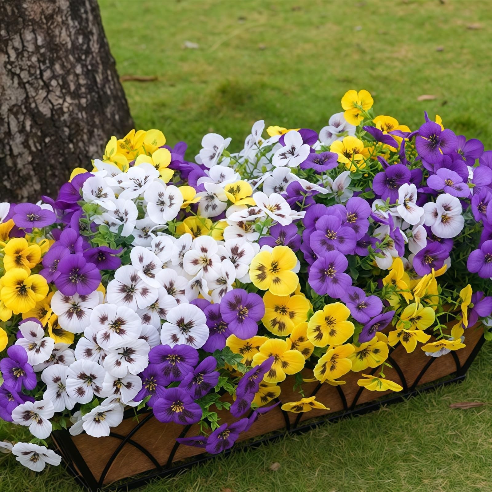 Artificial Silk Pansy Flowers with Decorative Butterflies, UV Resistant Water…