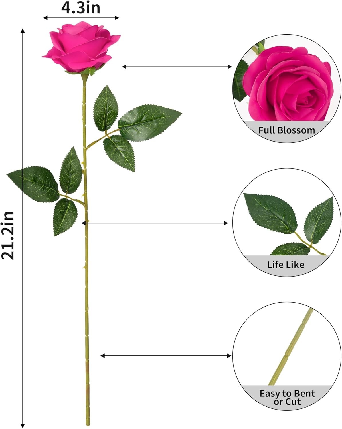 10 Beautiful Fuchsia Silk Roses – Perfect for Arrangements, Weddings & More