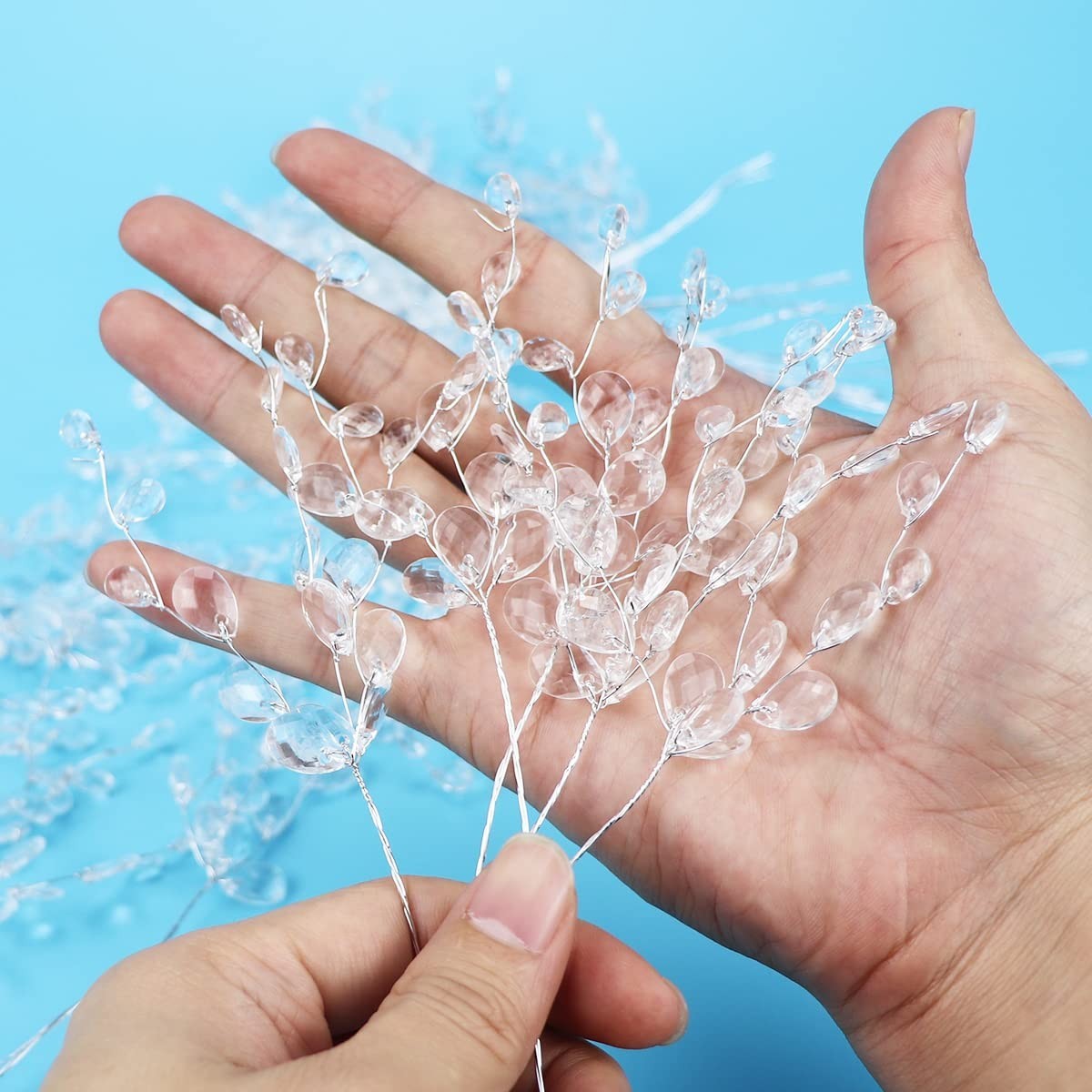 50PCS Artificial Flower Stems with Acrylic Bead Drops for DIY Crafts & Weddings