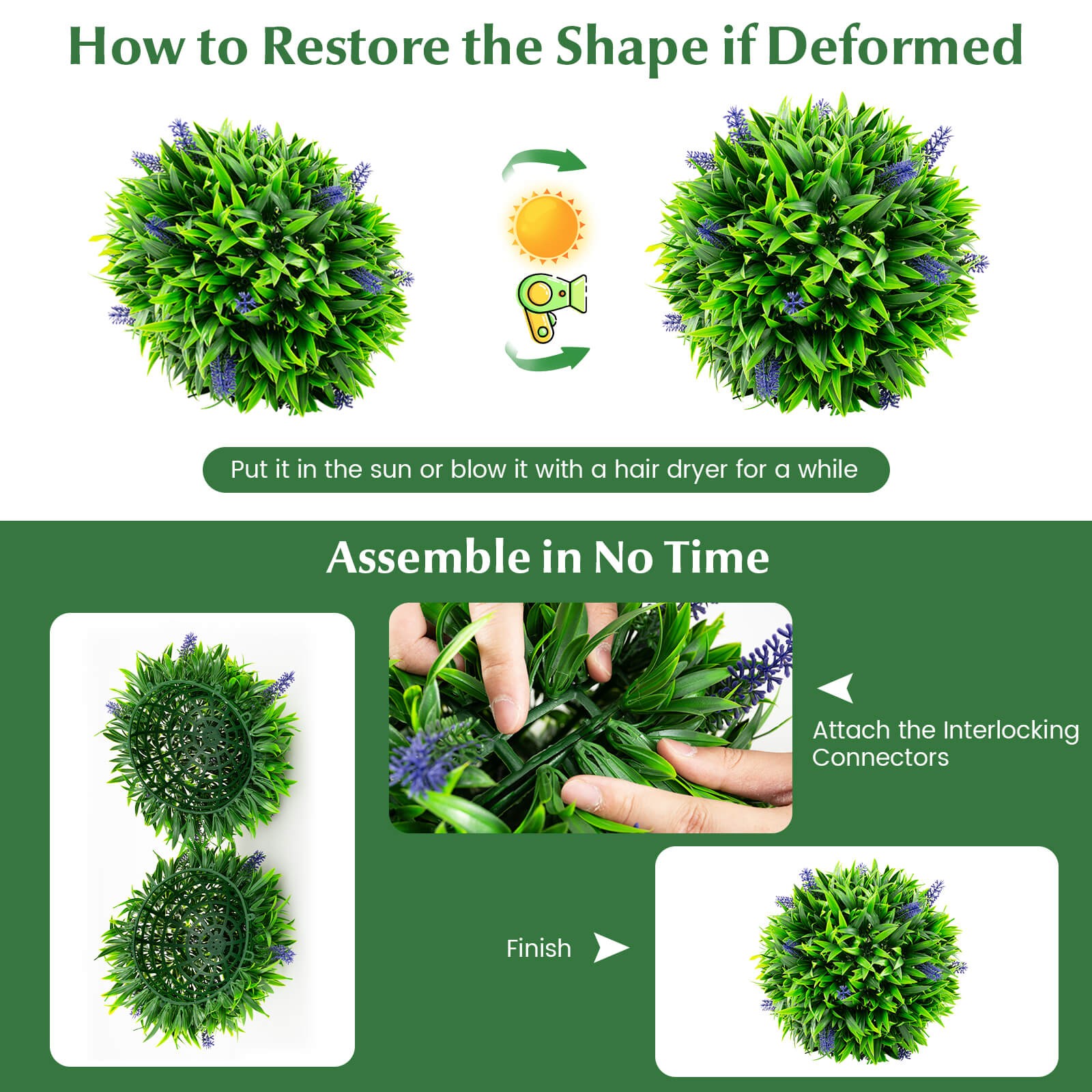 2 PCS Artificial Lavender Topiary Balls w/ Flowers Sun-protective Indoor Outdoor