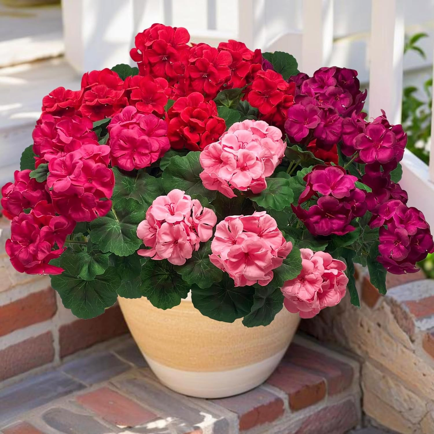 Artificial Geraniums Silk Flowers Fake Plants for Outdoor Outside, UV Resistant