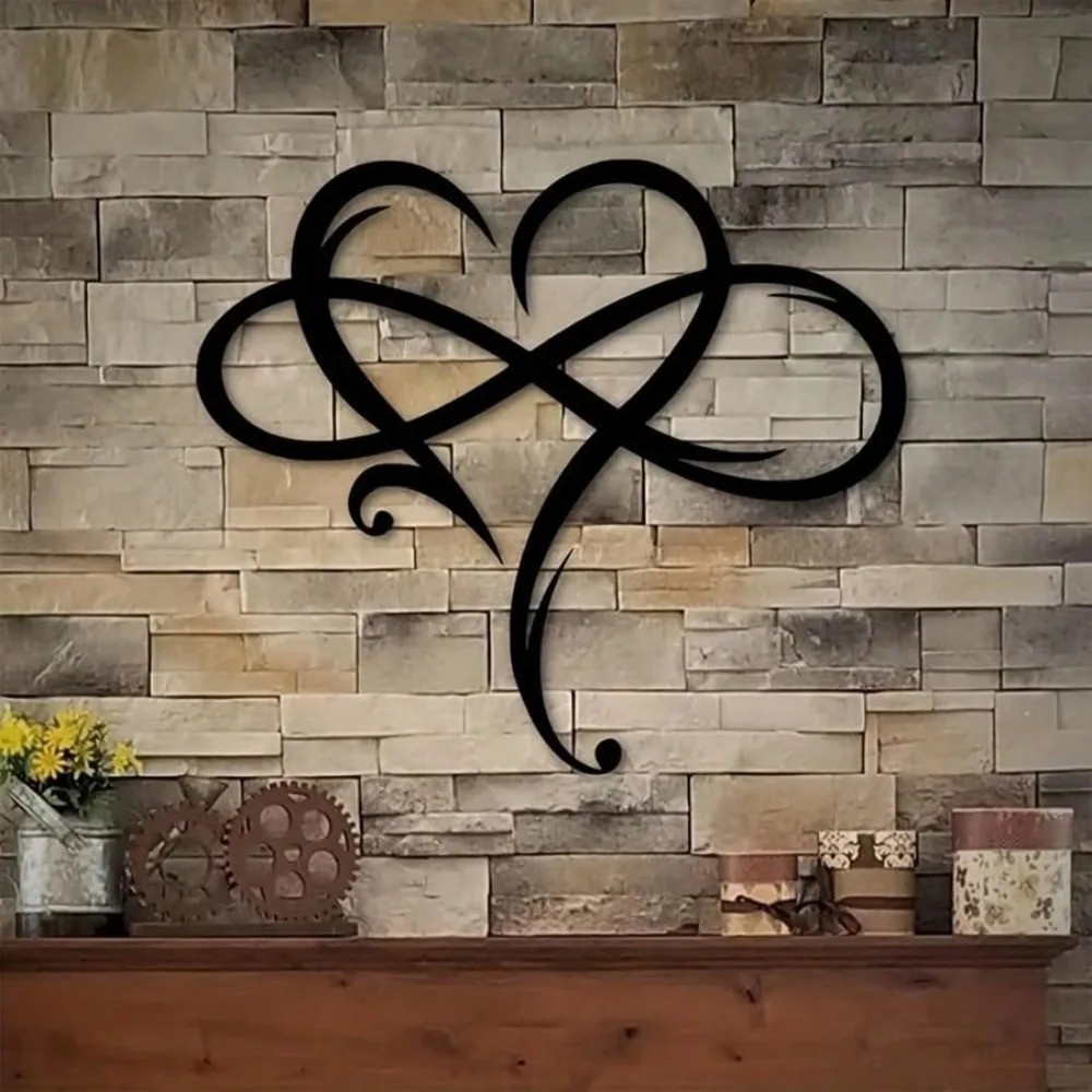 Black Infinity Heart Metal Wall Art Valentine Wedding Anniversary Home Decor
