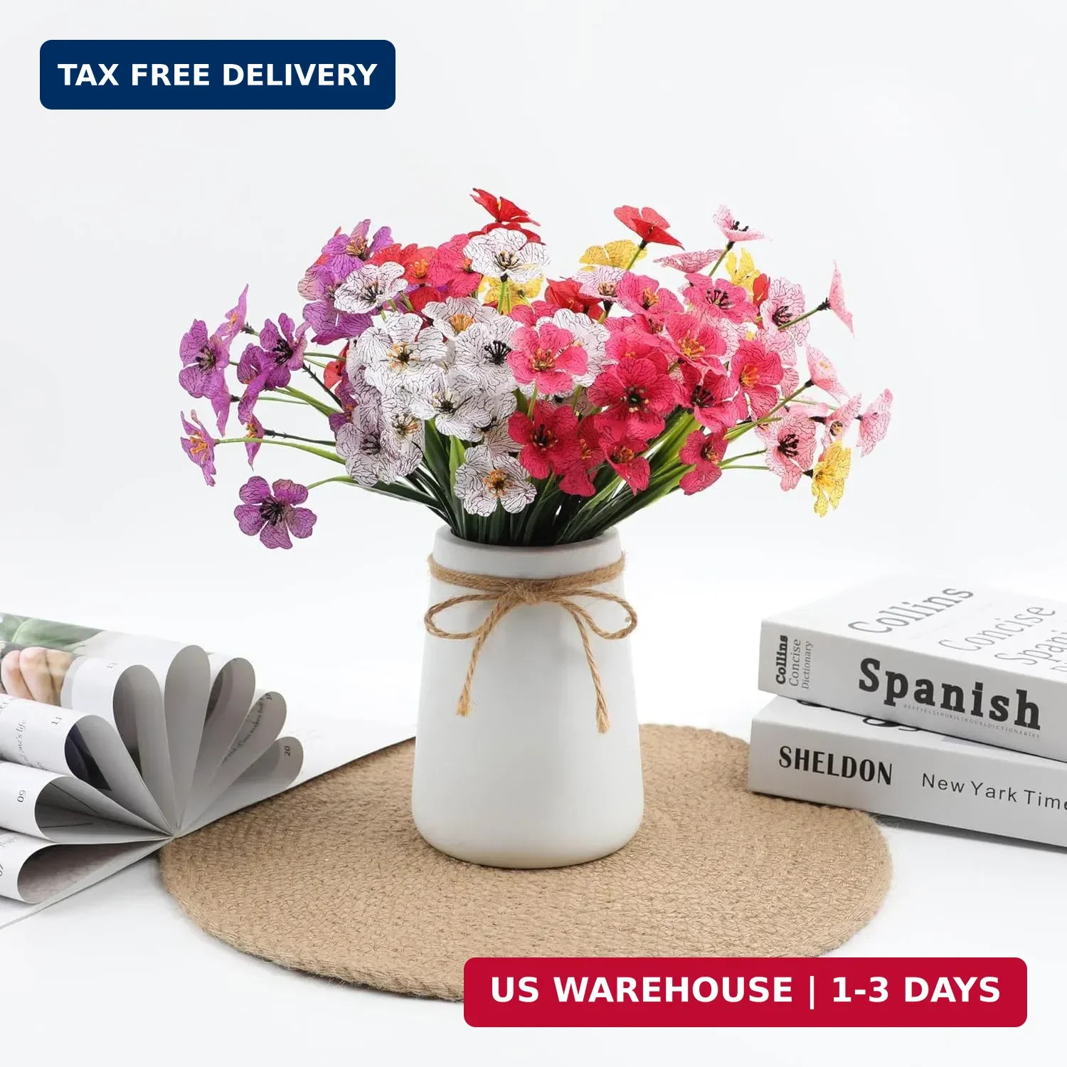 6Bundles Artificial Flowers for Outdoor,No Fade Fake Plastic Flowers Faux Plants
