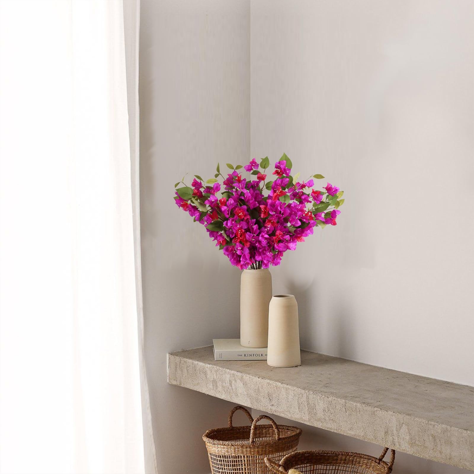 12PCS Bougainvillea Artificial Flowers 31.50″ Long Stem Faux Silk Bougainvill…