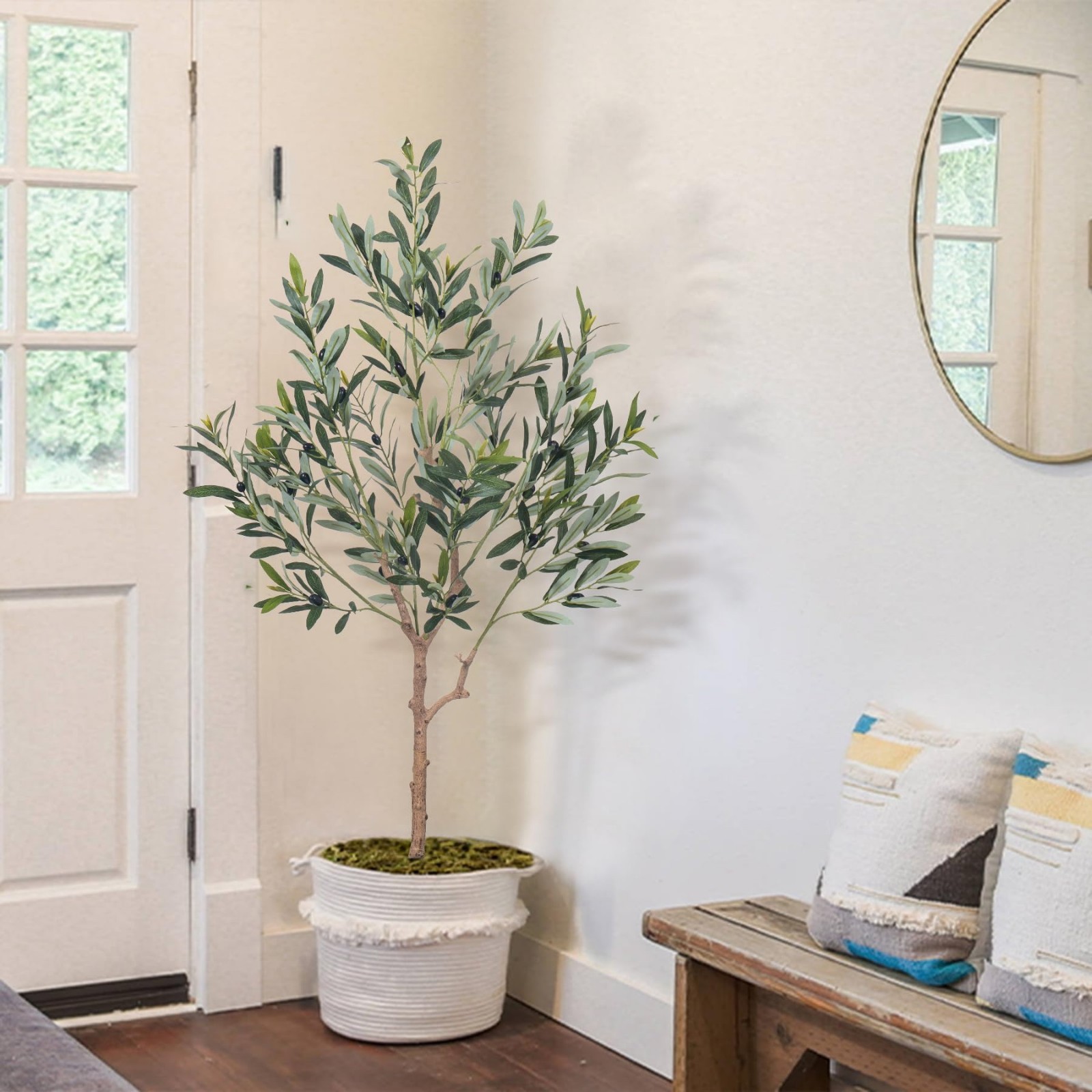 4FT Artificial Olive Tree – Realistic Mediterranean Silk Plant, Lifelike Home De