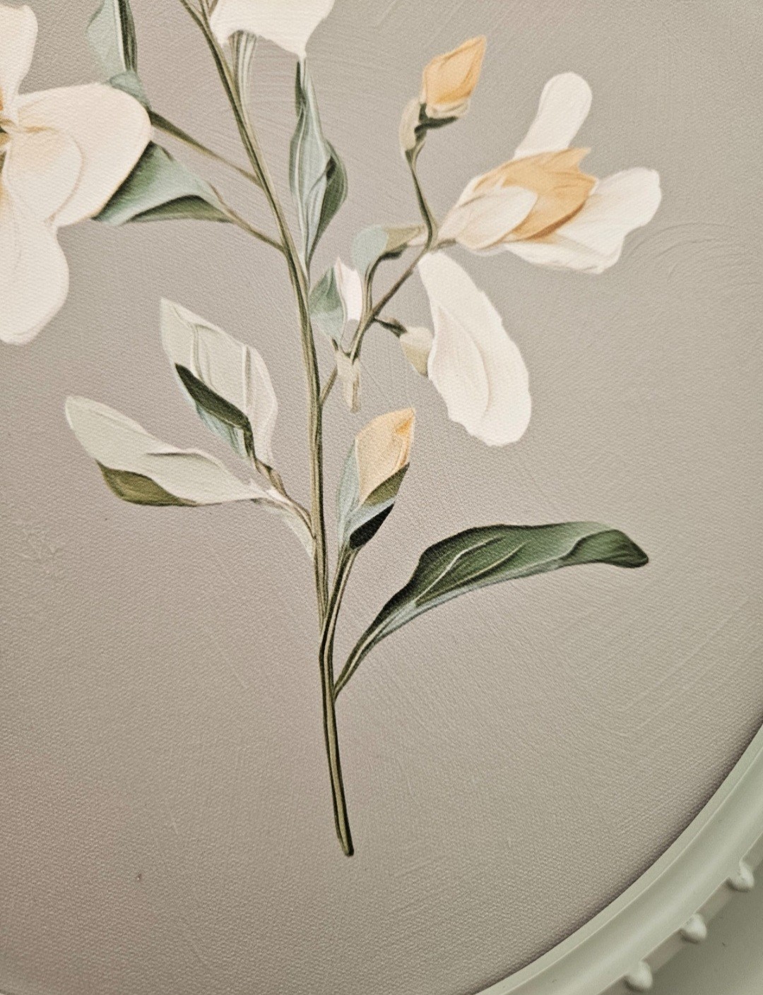 Bouquet Oval Wall Art. White & Orange Flowers with Green Leaves