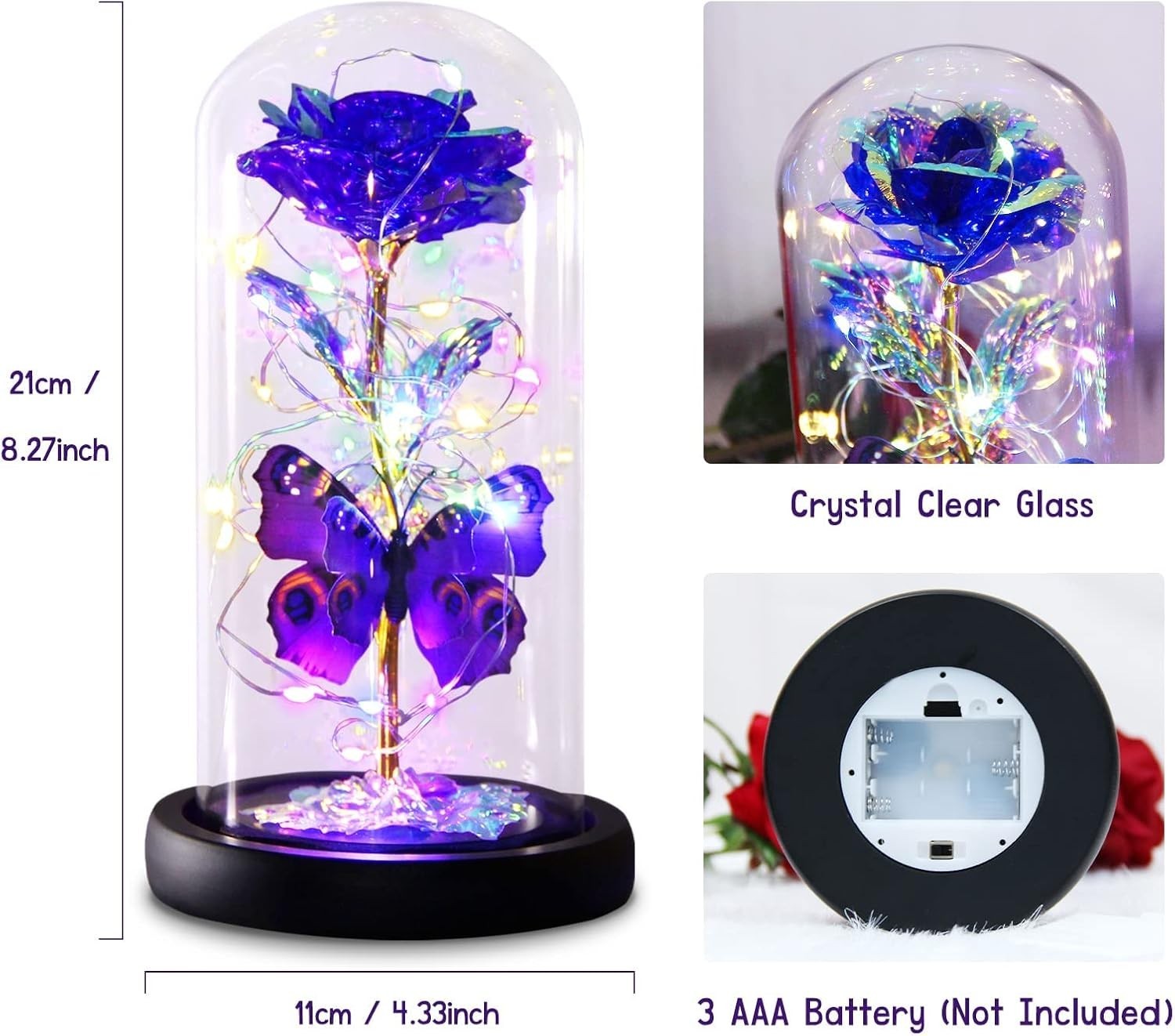 Cherished Light-Up Glass Rose with Butterfly Design – Gift for Mom & Grandma
