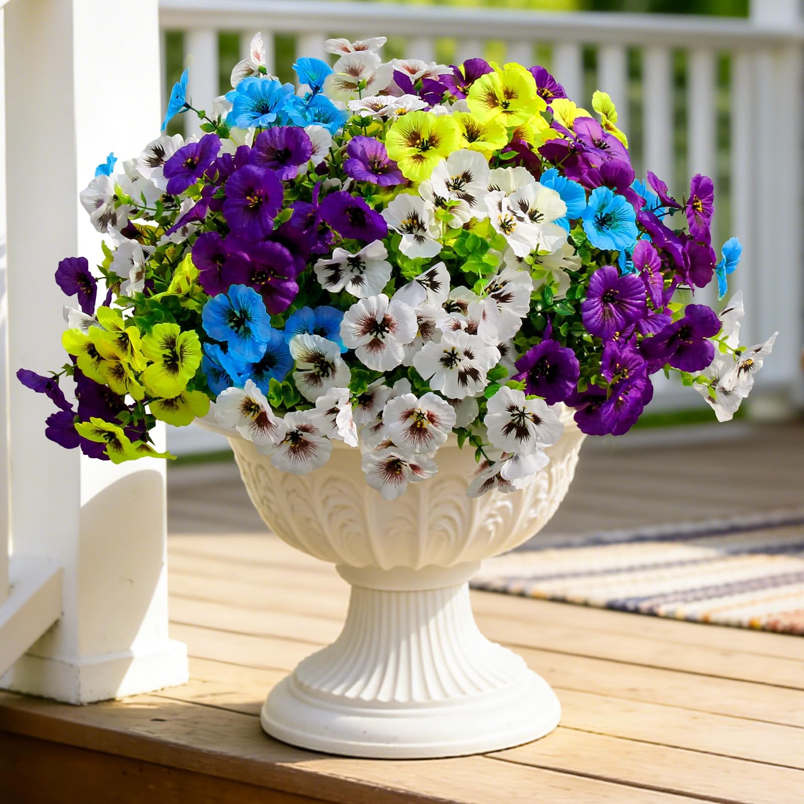 Artificial Fake Pansy Flowers for Outdoor Spring, UV Resistant No Fade 18 Bun…