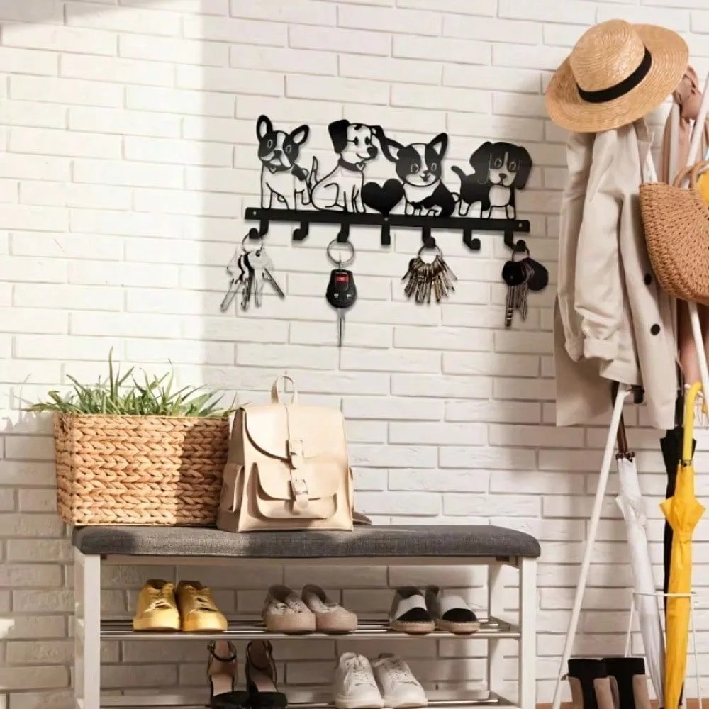 Cartoon Dogs Metal Wall Hook – Rustproof Modern Living Room Bedroom Decor 1PC