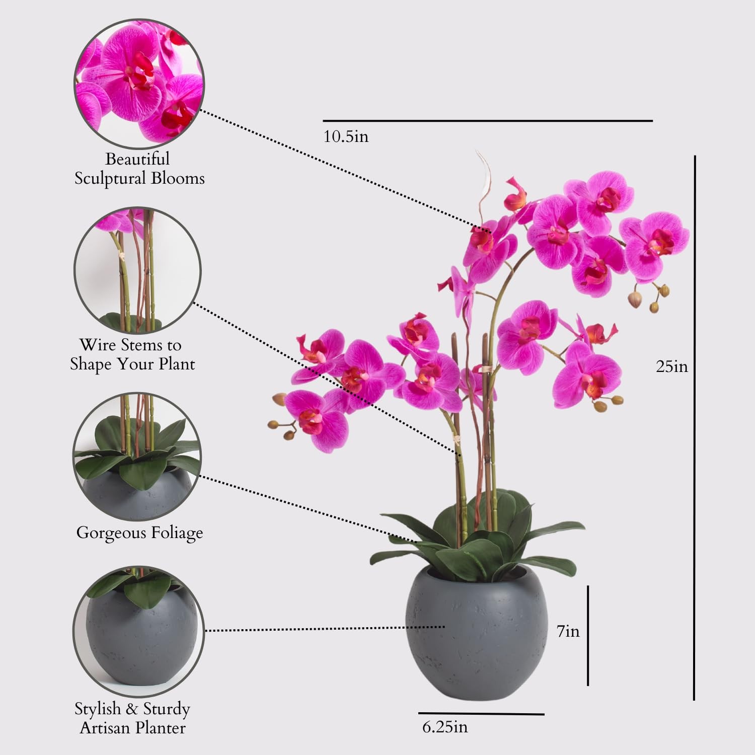 Faux Pink Orchid Plant, Premium Artificial Indoor Flower Display Stands 25-In…