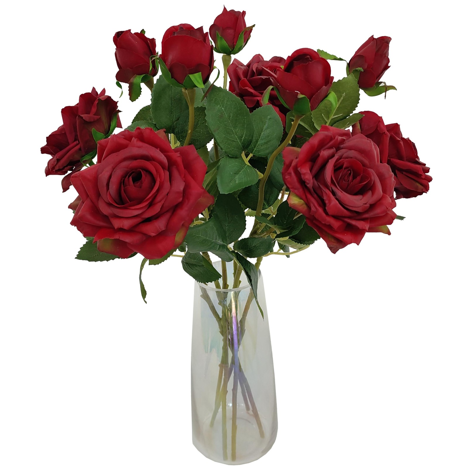 Fake Red Roses Flowers, 6 Pcs Faux Silk Real Touch Moisturizing Artificial Ro…