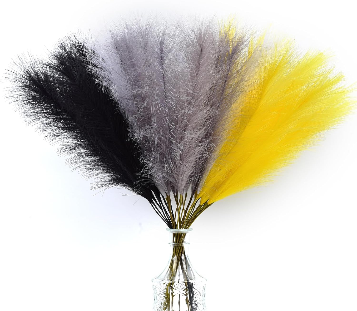 Yellow Pampas Grass Decor,23Inch 16Pcs Faux Pampas Grass Bouquets Artificial Pam