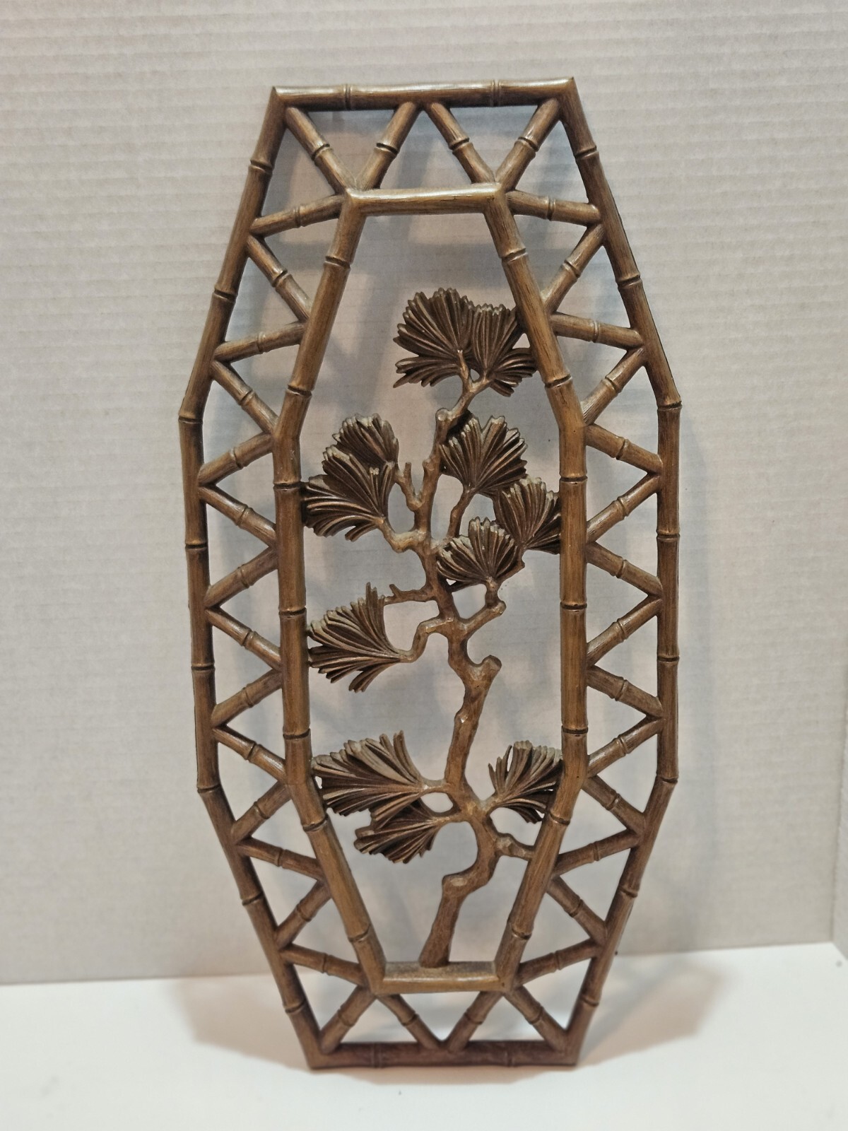 Vtg Syroco Pair Bamboo Floral Wall Plaques Dart 7412 A & B Homco 15.5″