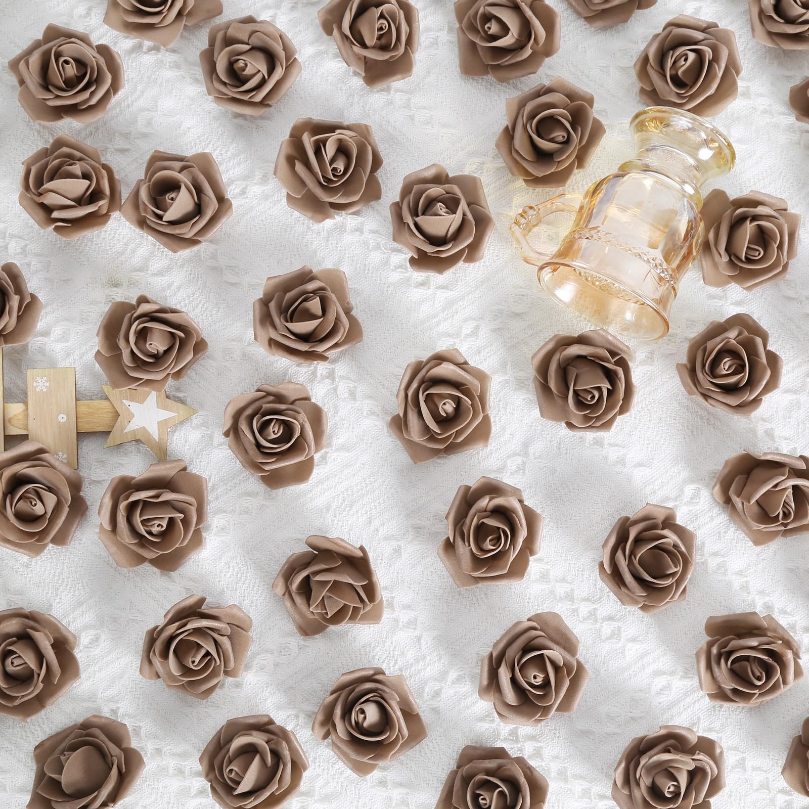 200 PCS Artificial Foam Roses 1.97 Inch Flower Heads DIY Wedding Light Brown