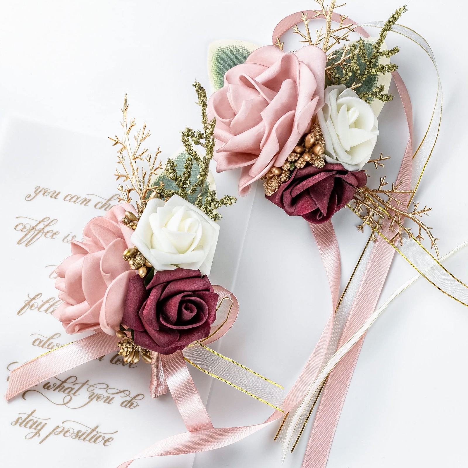 Blush Pink Wrist Corsage Wristlet and Boutonniere Set for Wedding Prom