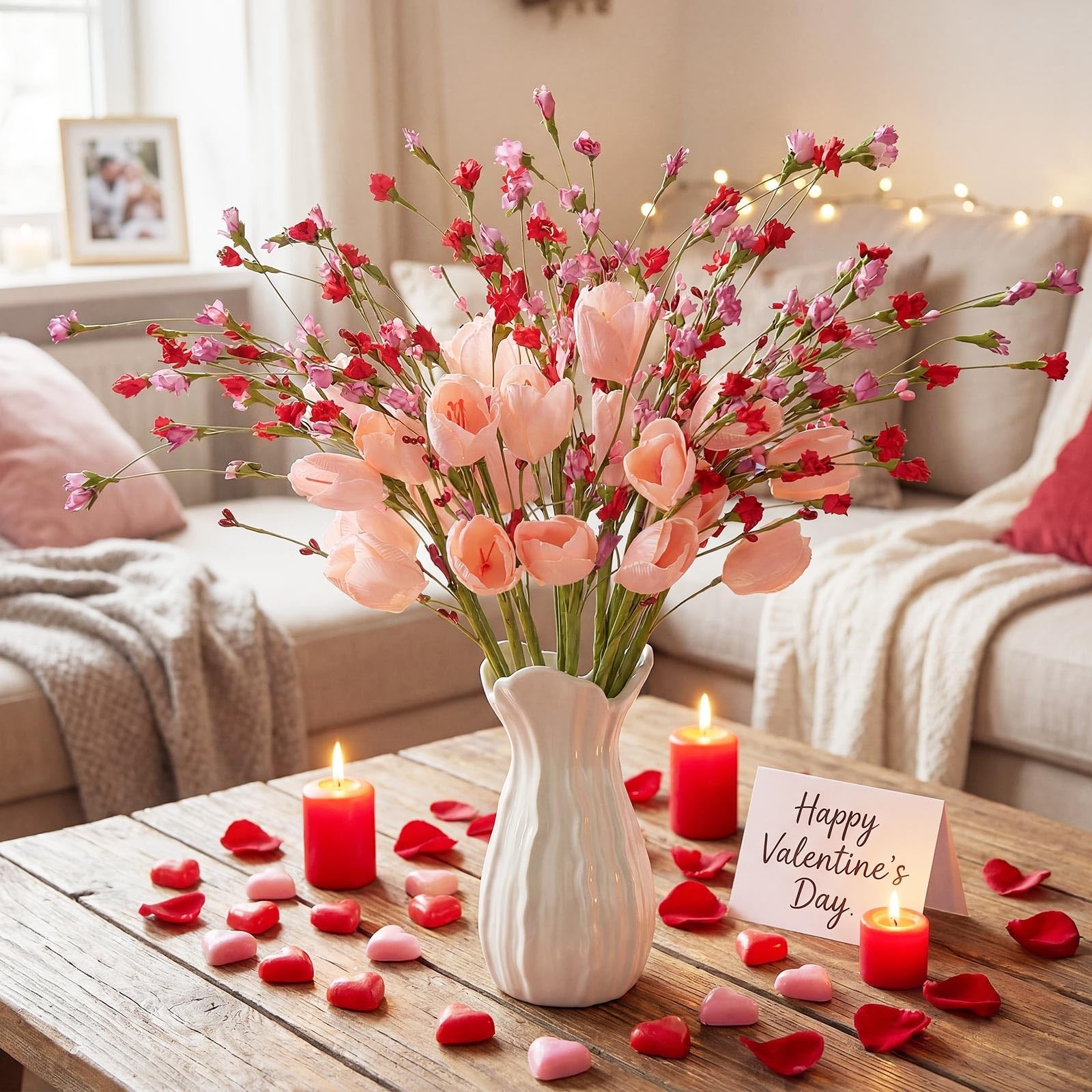 Artificial Spring Tulip Picks Red Pink Flowers Wedding Party Decor 12 PCS