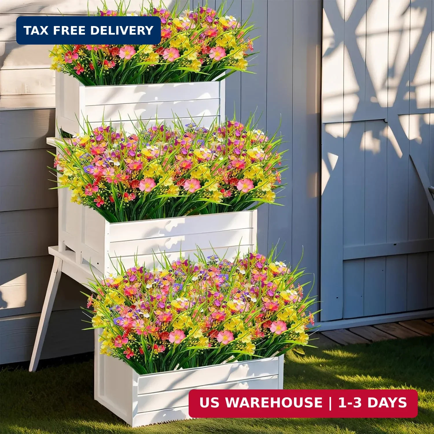 12 Bundles Artificial Flowers for Outdoor: UV Resistant Faux Silk Wildflowers…