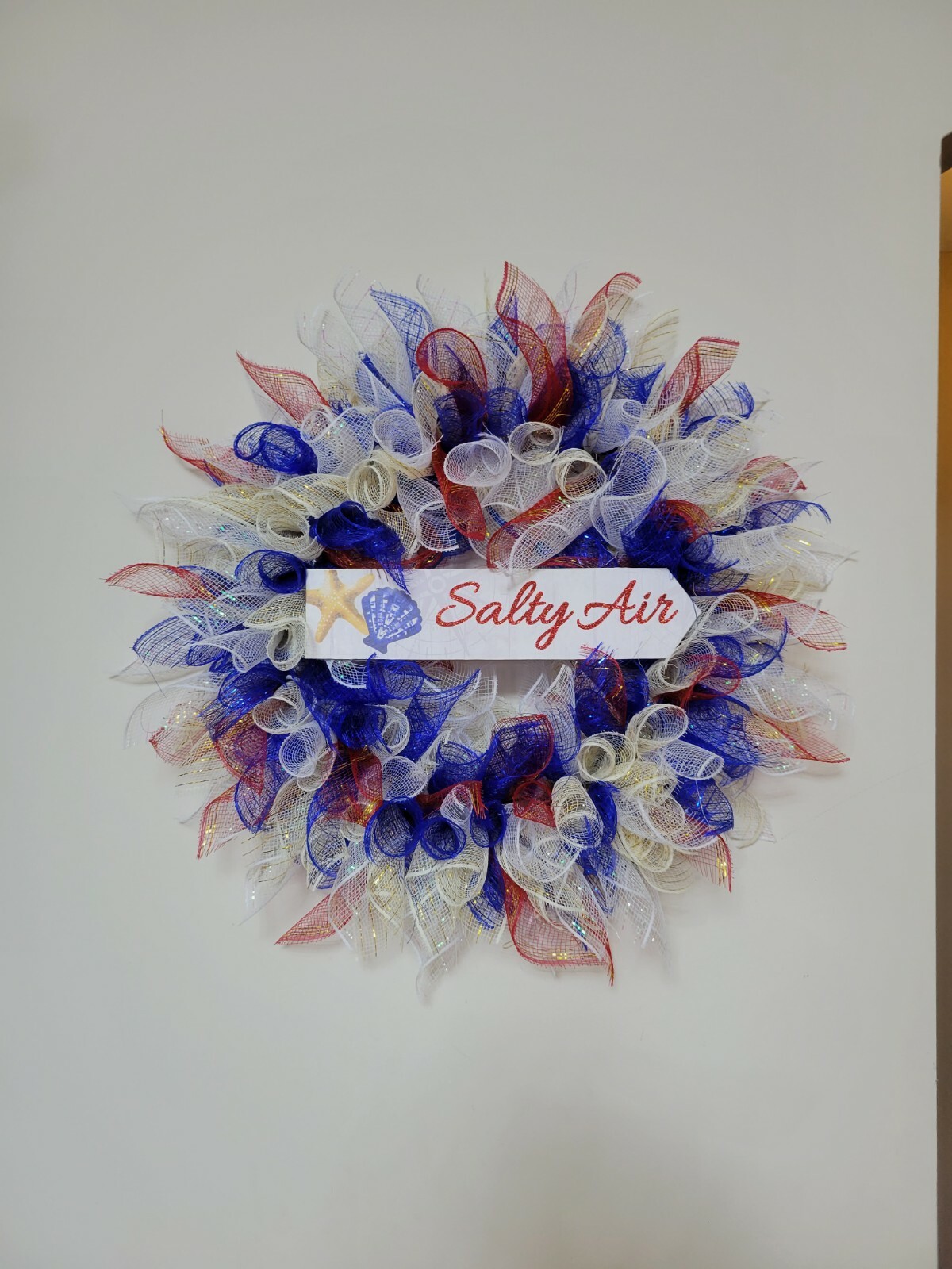 SALTY AIR blue white RED beige Spring Summer Mesh Front Door Wreath Wall Decor