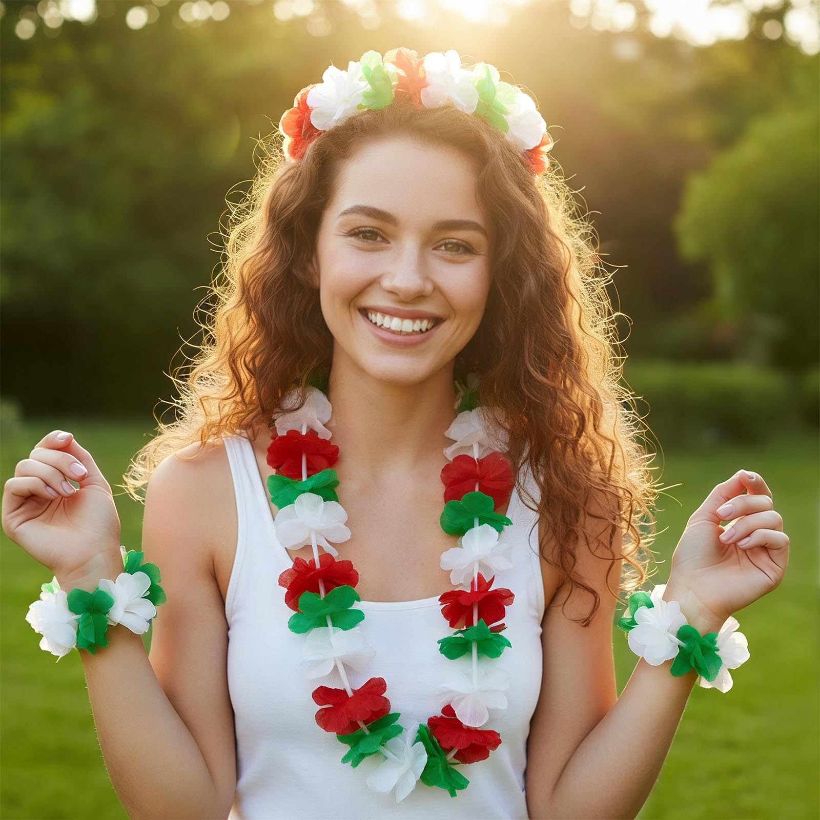 4Pack Flag Flower Leis Patriotic Flower Lei for 4th of July,Red White and Gre…