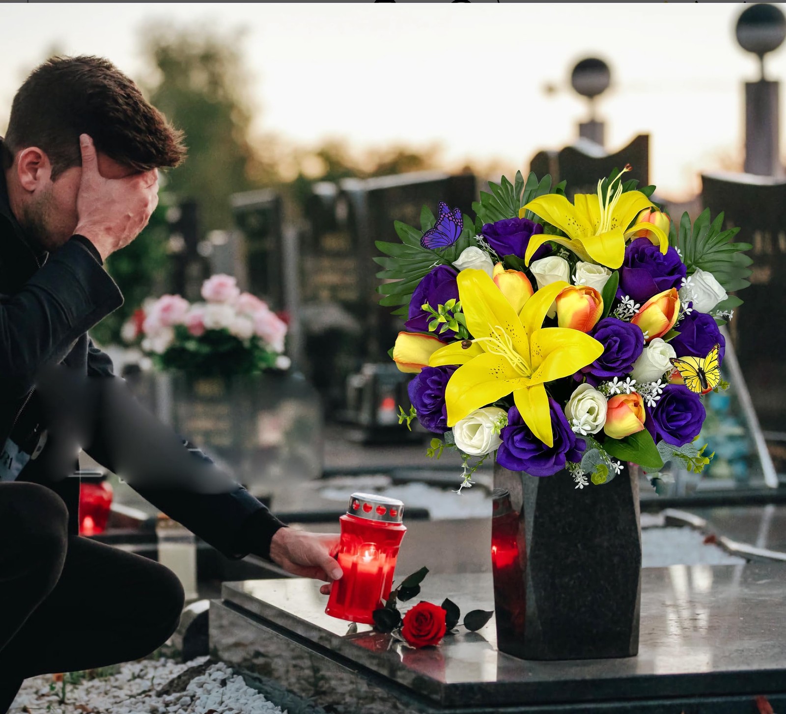 MUVIC Artificial Cemetery Flowers – Memorial Flowers – Outdoor Sympathy Grave…