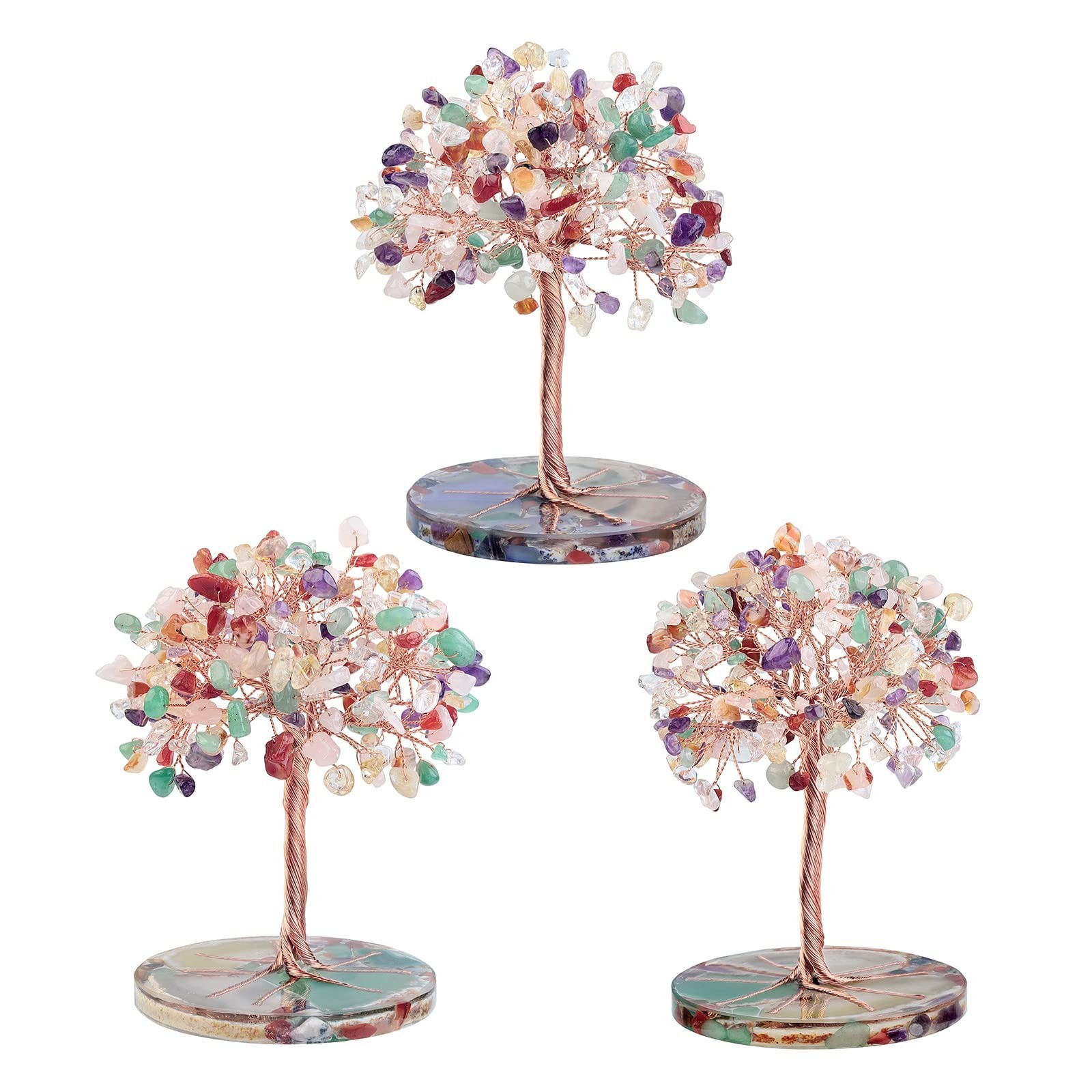7 Chakra Crystal Stone Money Tree Wrapped on Round Orgone Agate Slices Base, …
