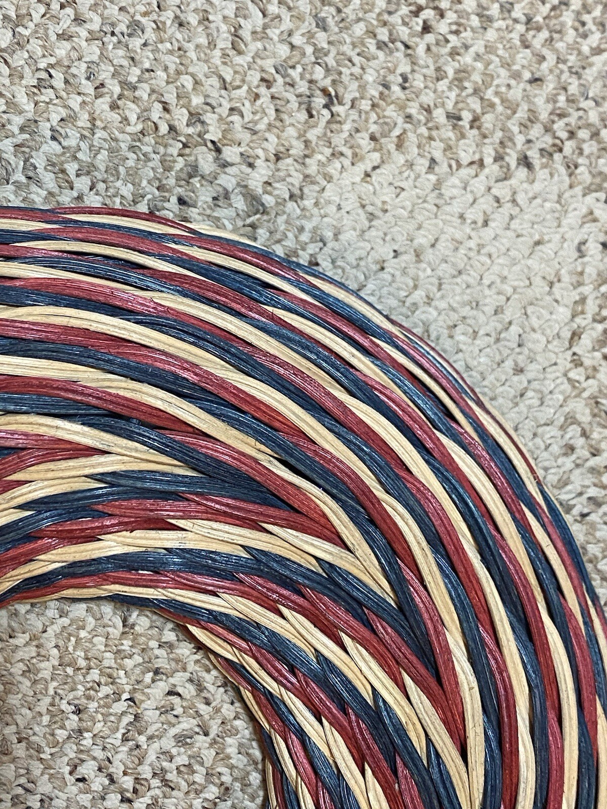 New Threshold Round Handcrafted Rattan Wreath Floral Decor 16″ Red Blue Tan