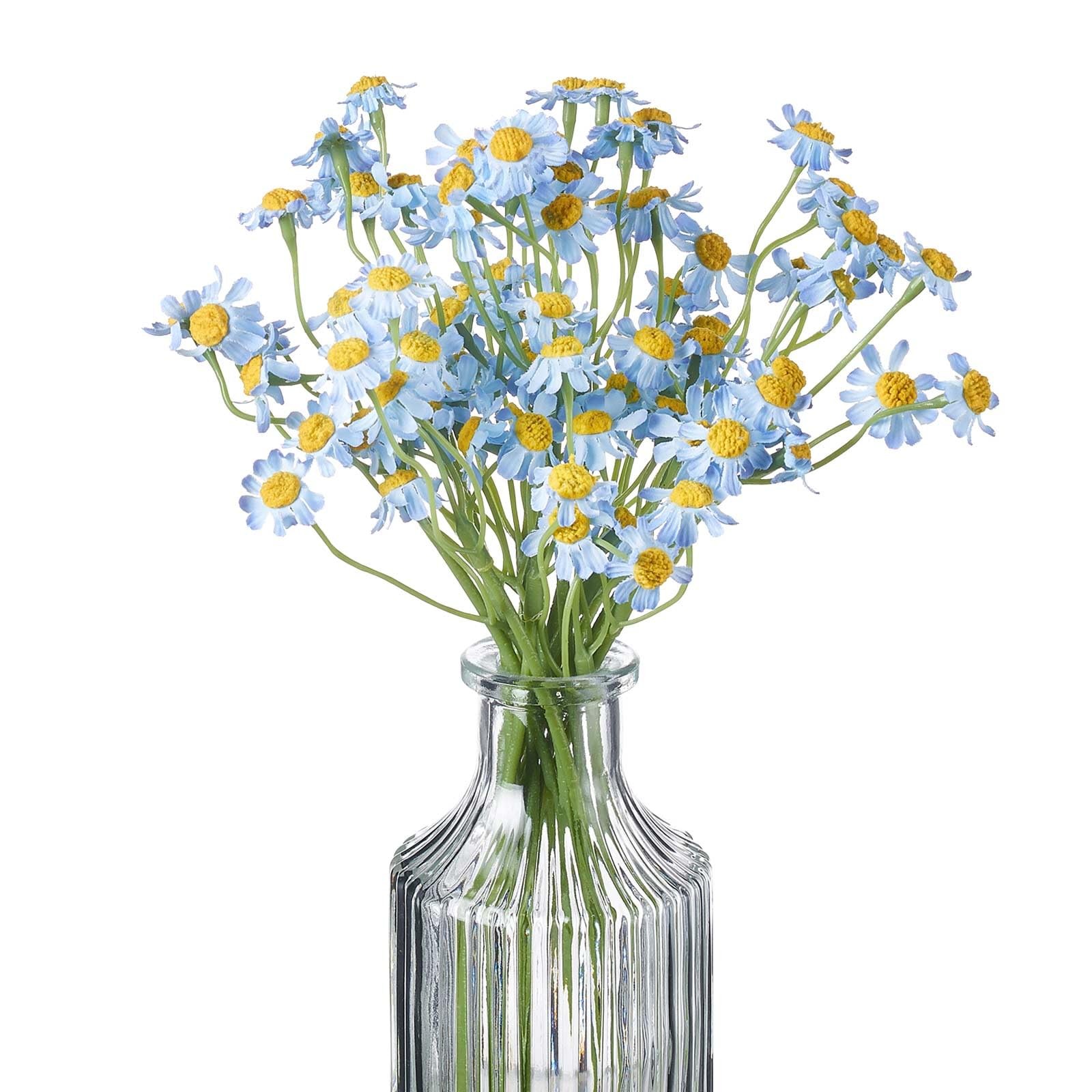 Small Artificial Blue Daisy Flowers – 2 Bouquets (12 Stems), 10 Inch Fake Dai…