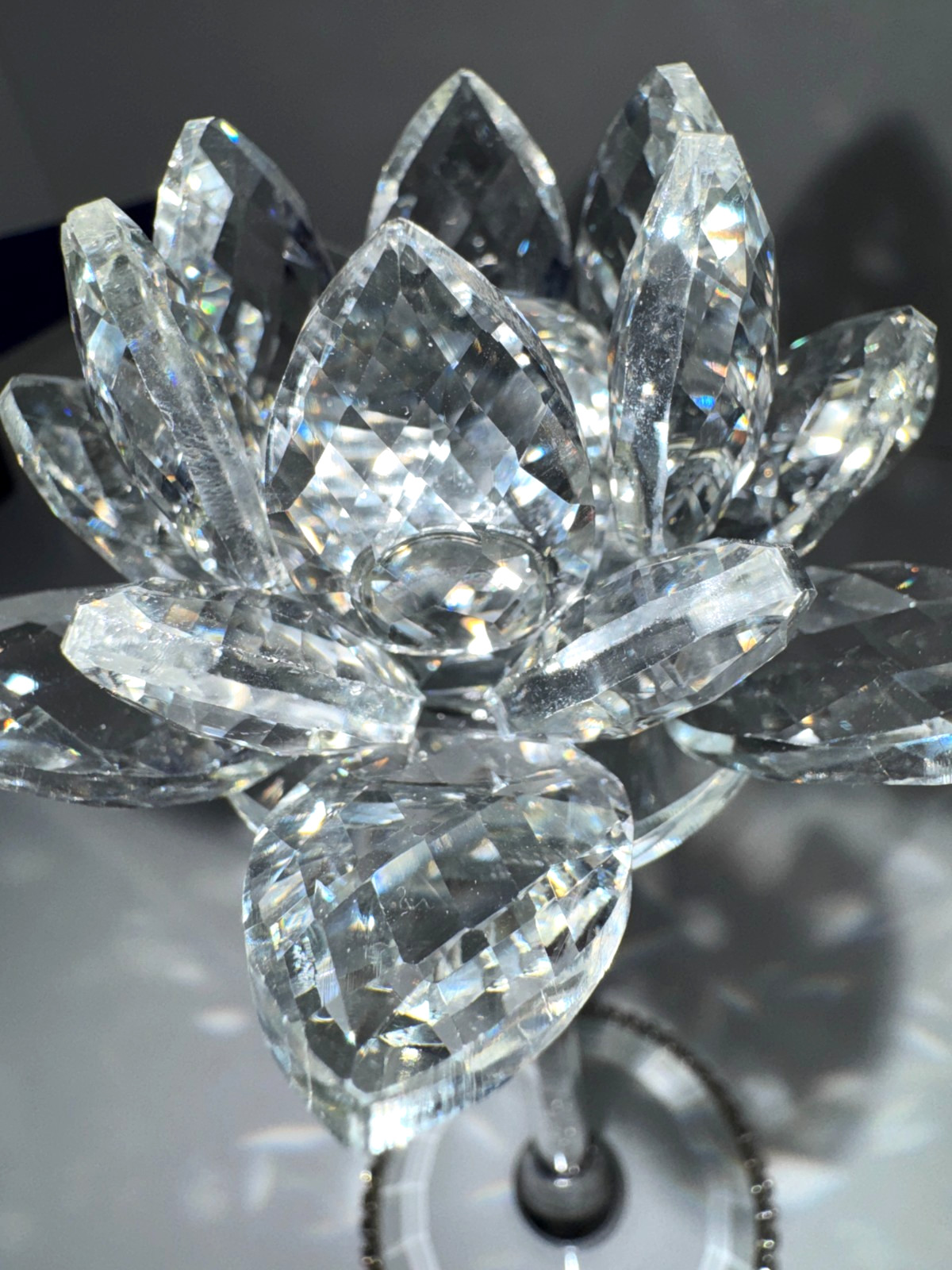 Crystal Lotus Flower, Rhinestone Base, Glitter Stem, New in open box