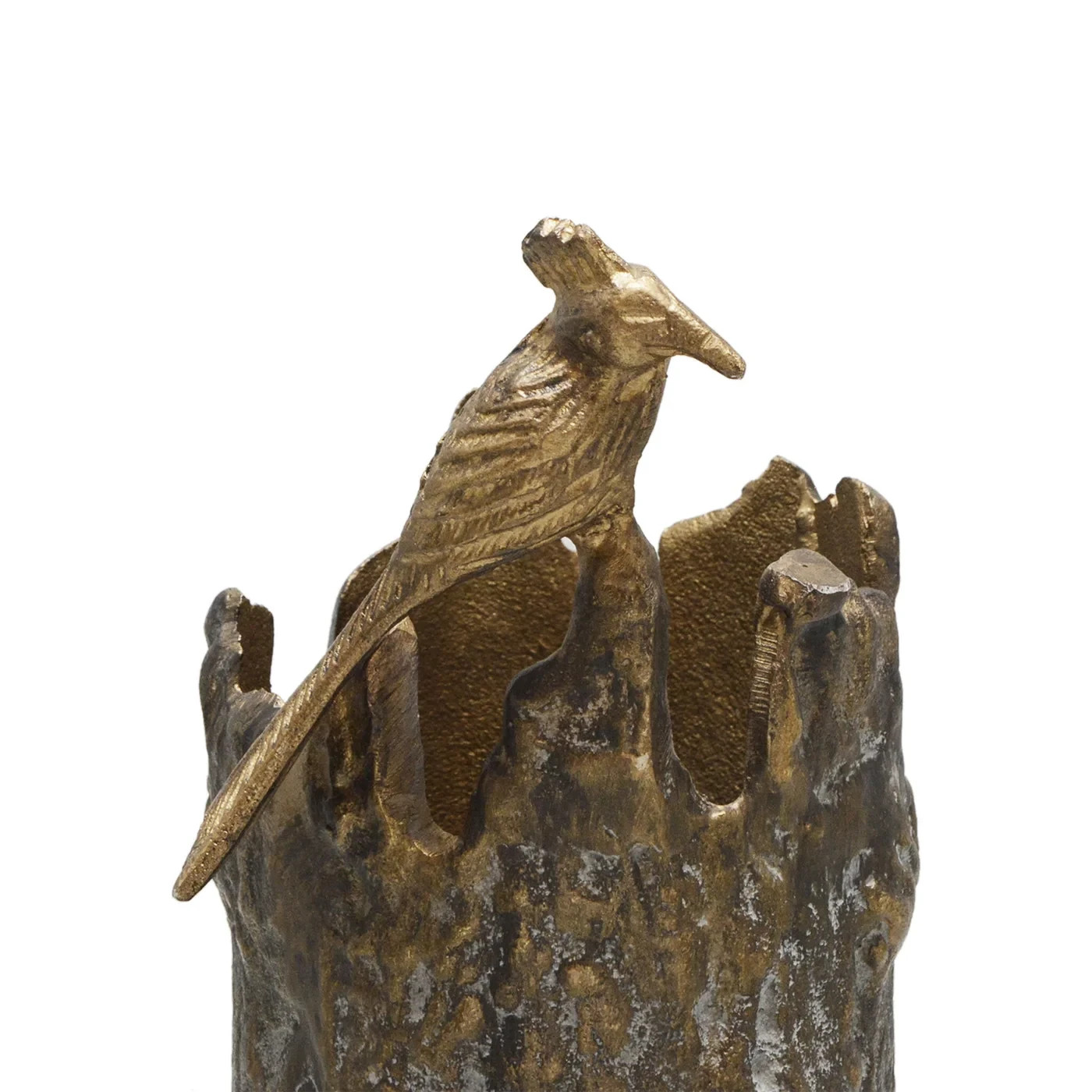 Aluminum Nature Themed Bird And Tree Trunk Vase 18 Inches Height Home Decor