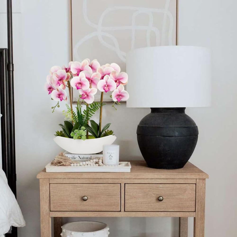 Elegant Pink Orchid Silk Flowers in Ceramic Pot for Modern Home Decor