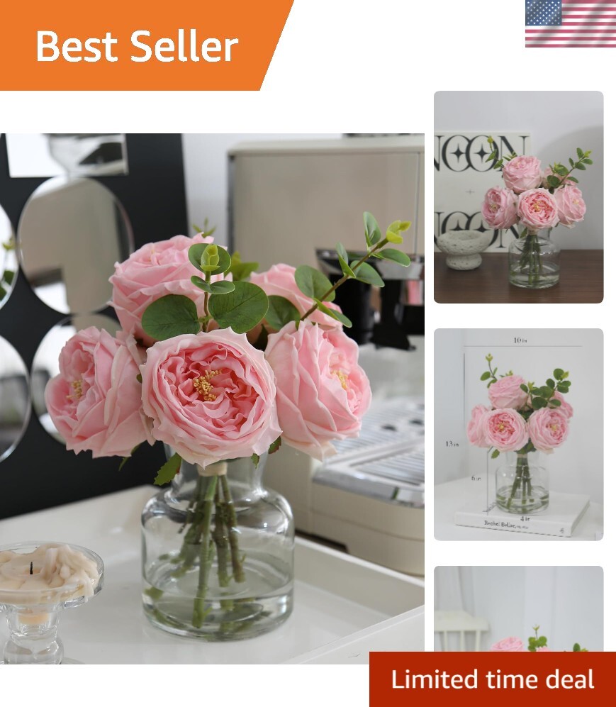High-Quality Silk Pink Roses in Vase with Artificial Water – Timeless Gift Idea