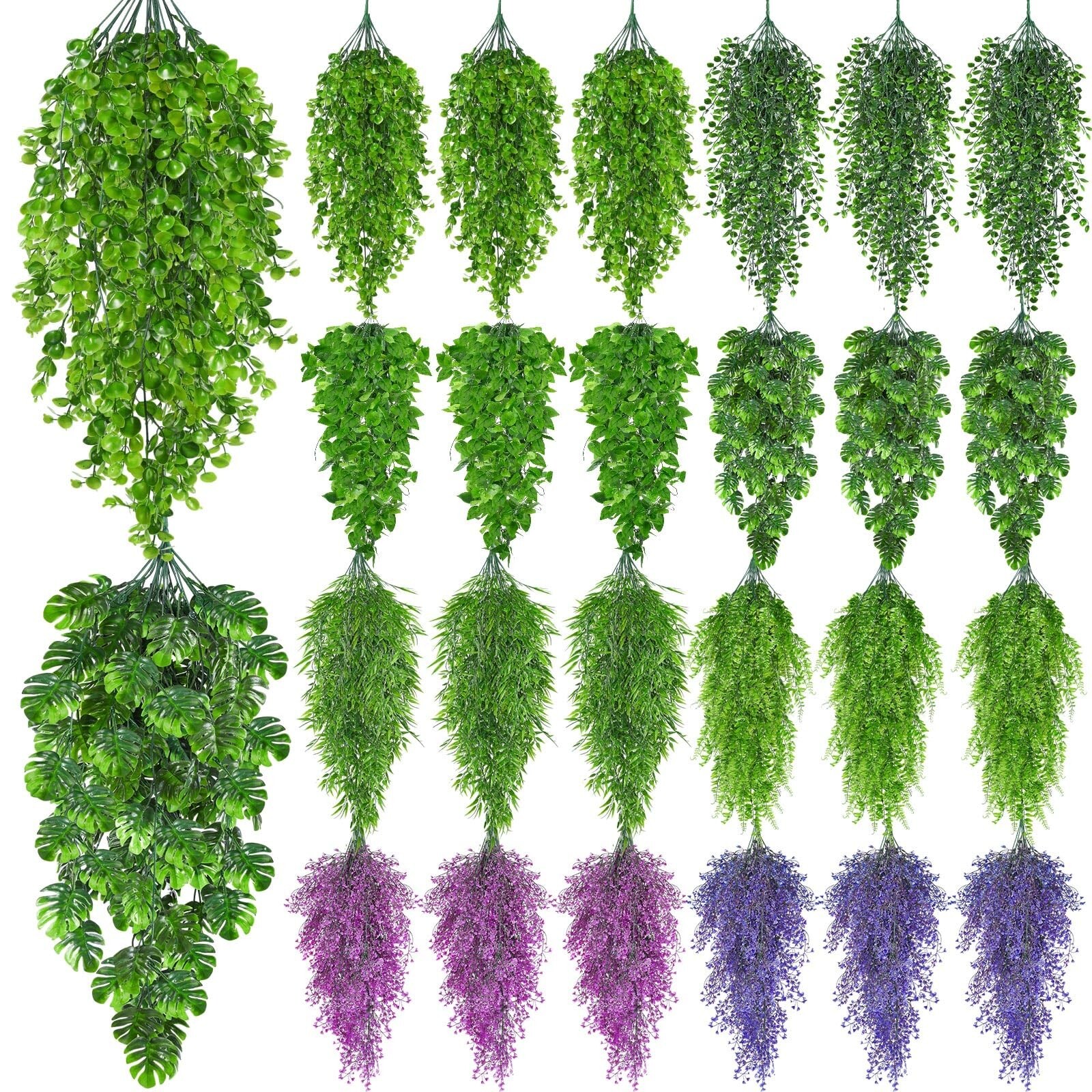 Riceshoot 24 Pcs Artificial Hanging Plants 8 Styles Realistic Hanging Fake Pl…