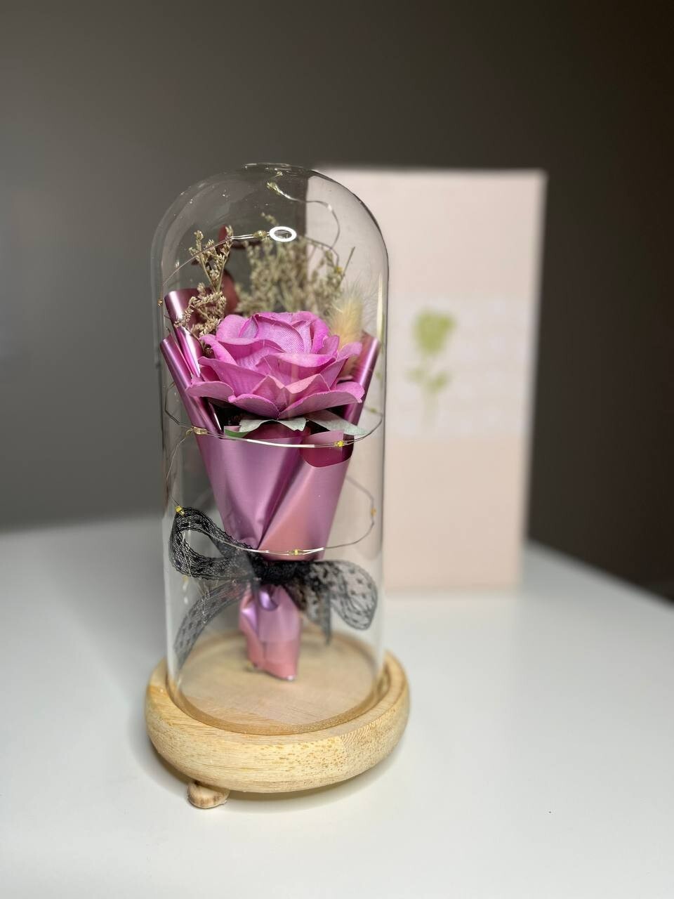 Preserved Eternal Rose In Glass Galaxy Flower Dome LED Light Mothers Day Gifts