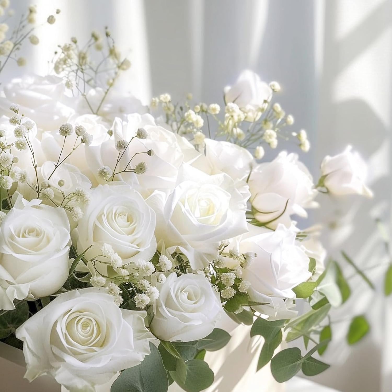 100 Pcs Real Touch White Velvet Roses for Weddings & DIY Decor