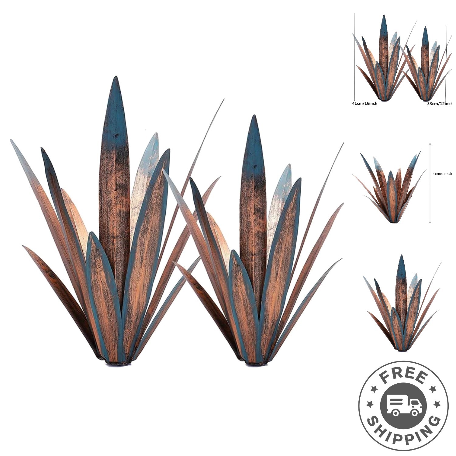 Hand-Painted 2pcs Metal Agave Plant Sculptures – DIY Rustic Home Yard Decor