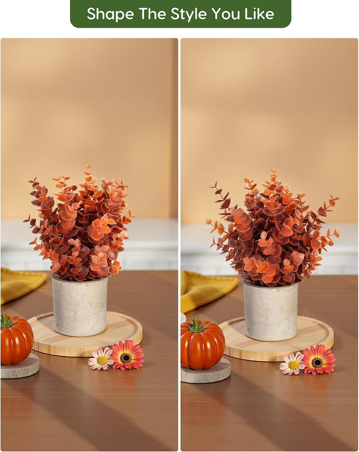 2 Pack Low Maintenance Faux Eucalyptus Plants for Cozy Home Decor – Autumn Vibes