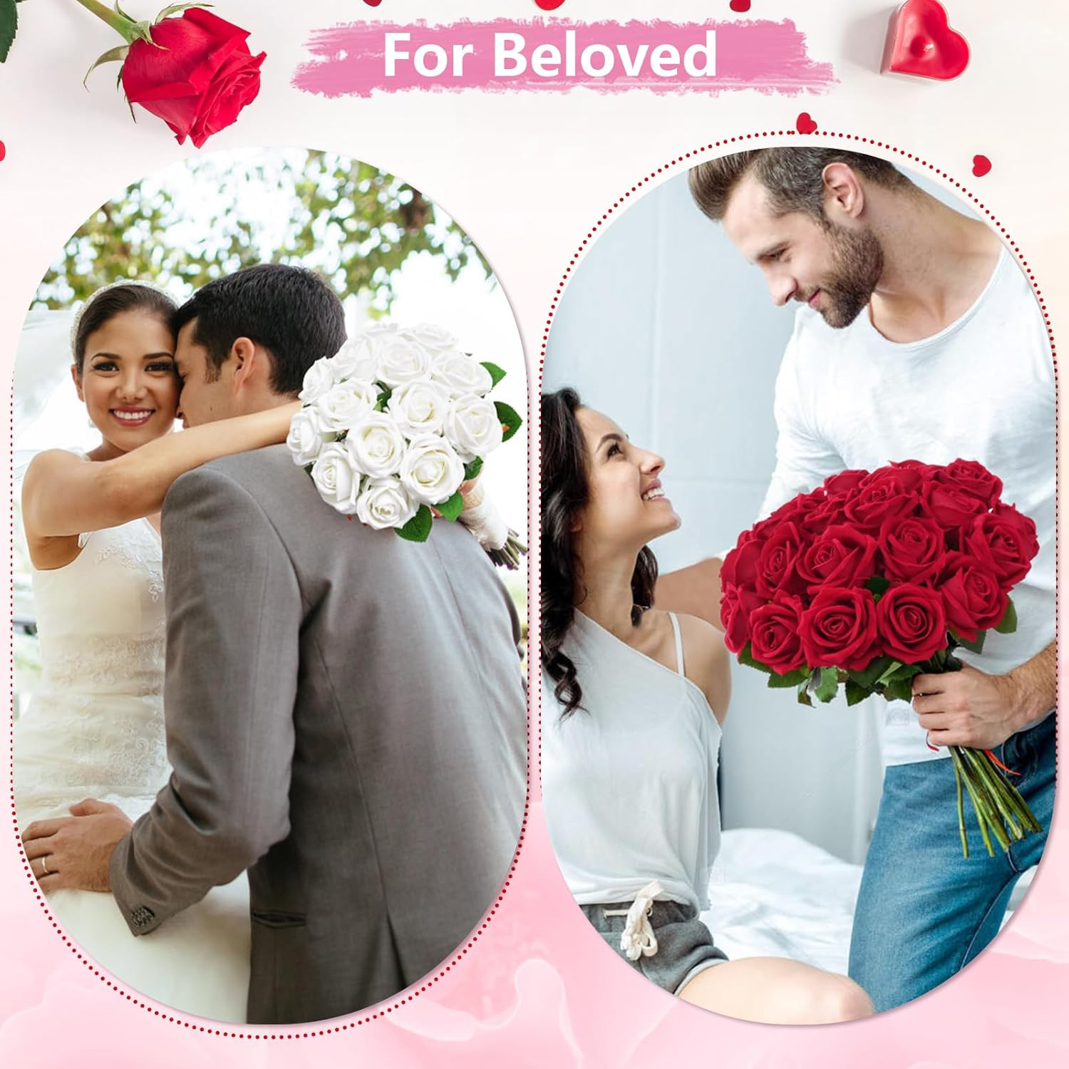 100 Pcs Real Touch White Velvet Roses for Weddings & DIY Decor