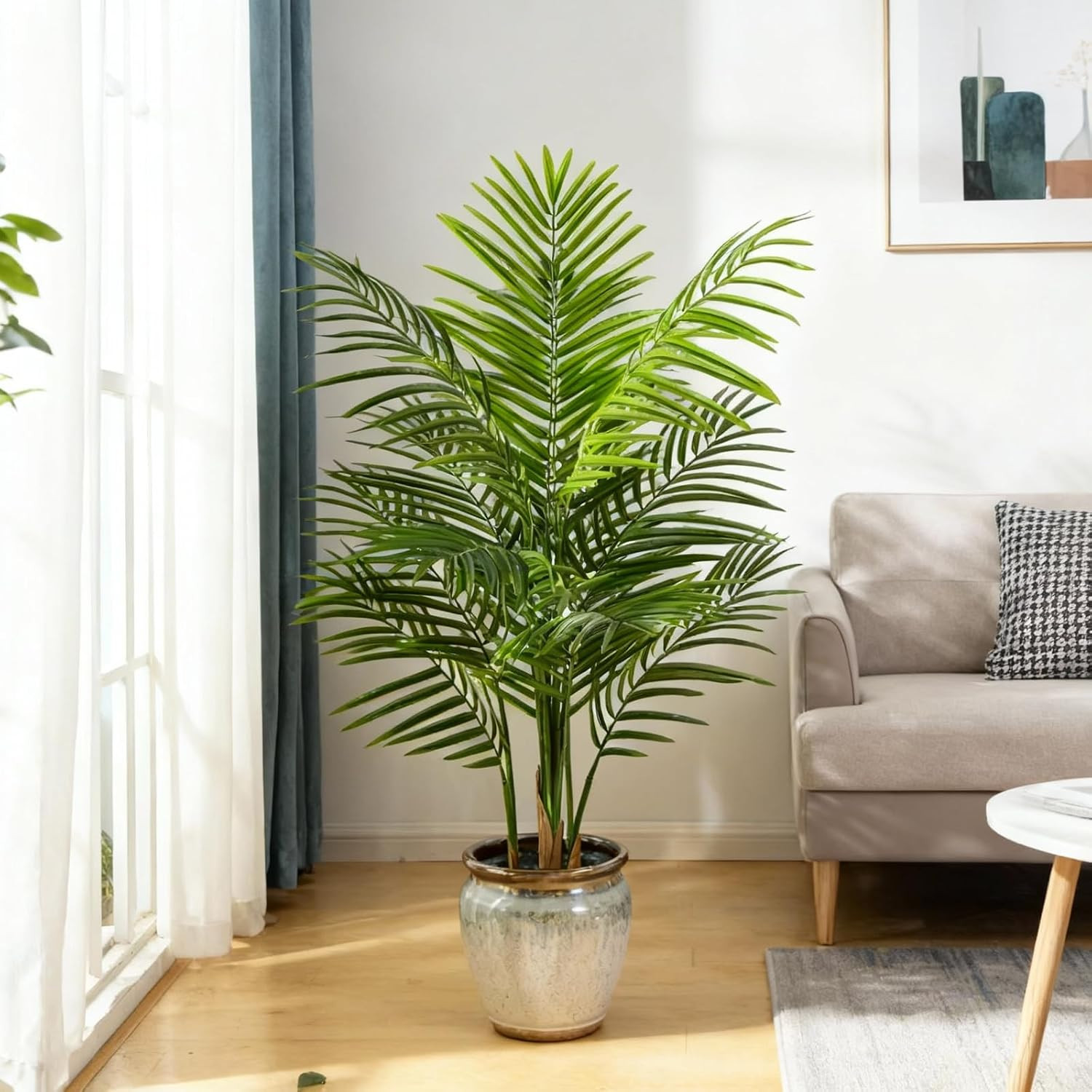 4Ft Artificial Palm Tree Indoor, Large Fake Tropical Areca Palm with 13 Trunks,