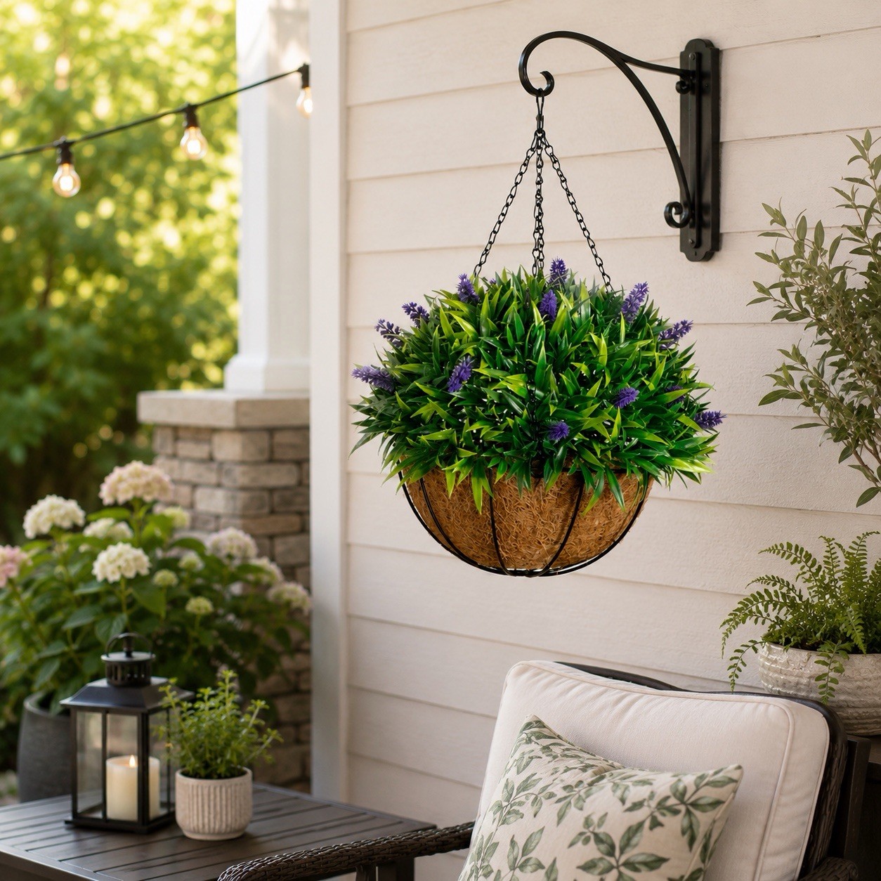 18″ UV Resistant Artificial Lavender Hanging Basket Indoor/Outdoor